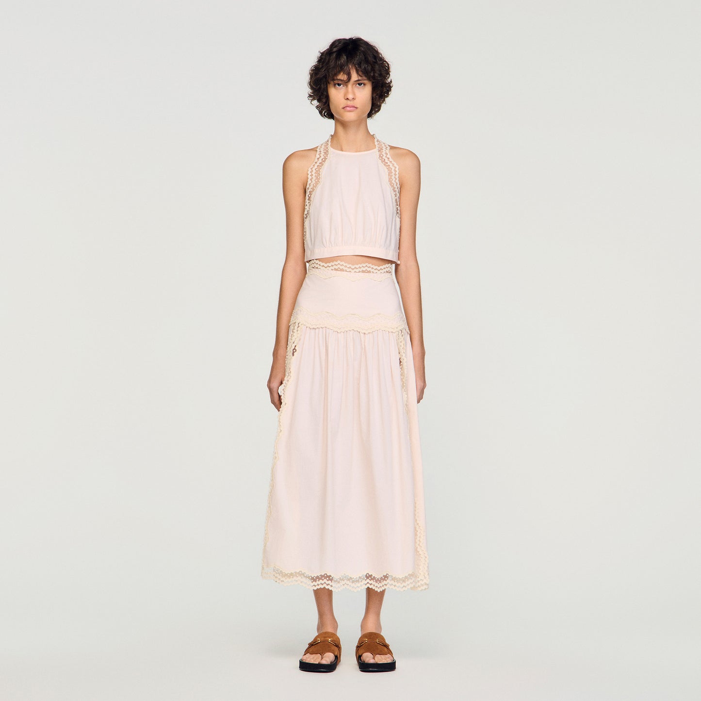 Brune Long Cotton Skirt With Trim Light Pink