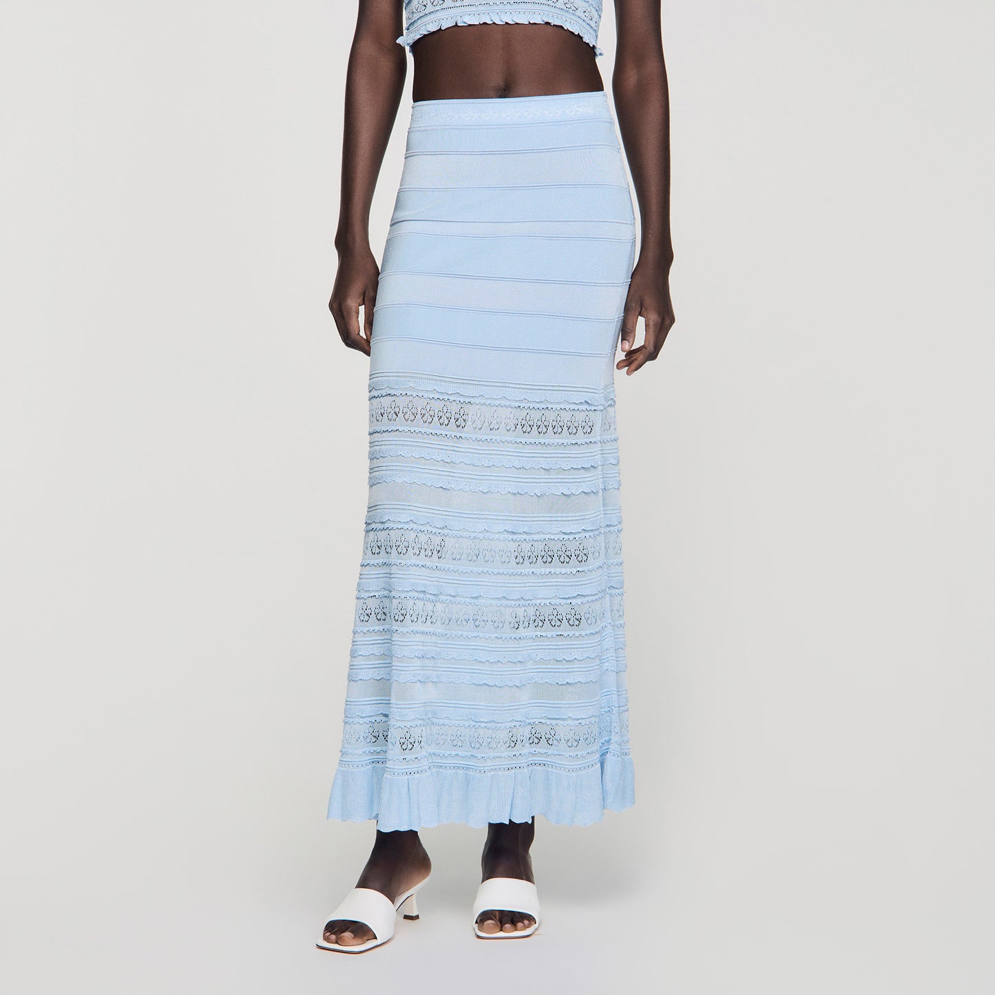 Andriane Pointelle Knit Maxi Skirt Sky Blue