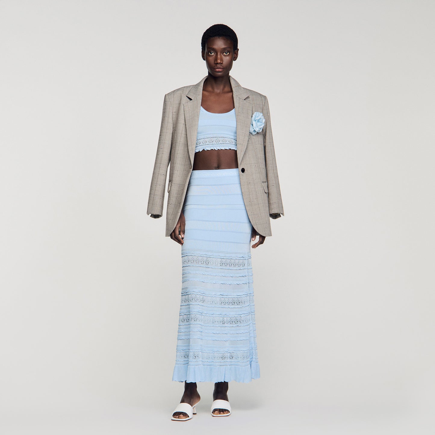 Andriane Pointelle Knit Maxi Skirt Sky Blue