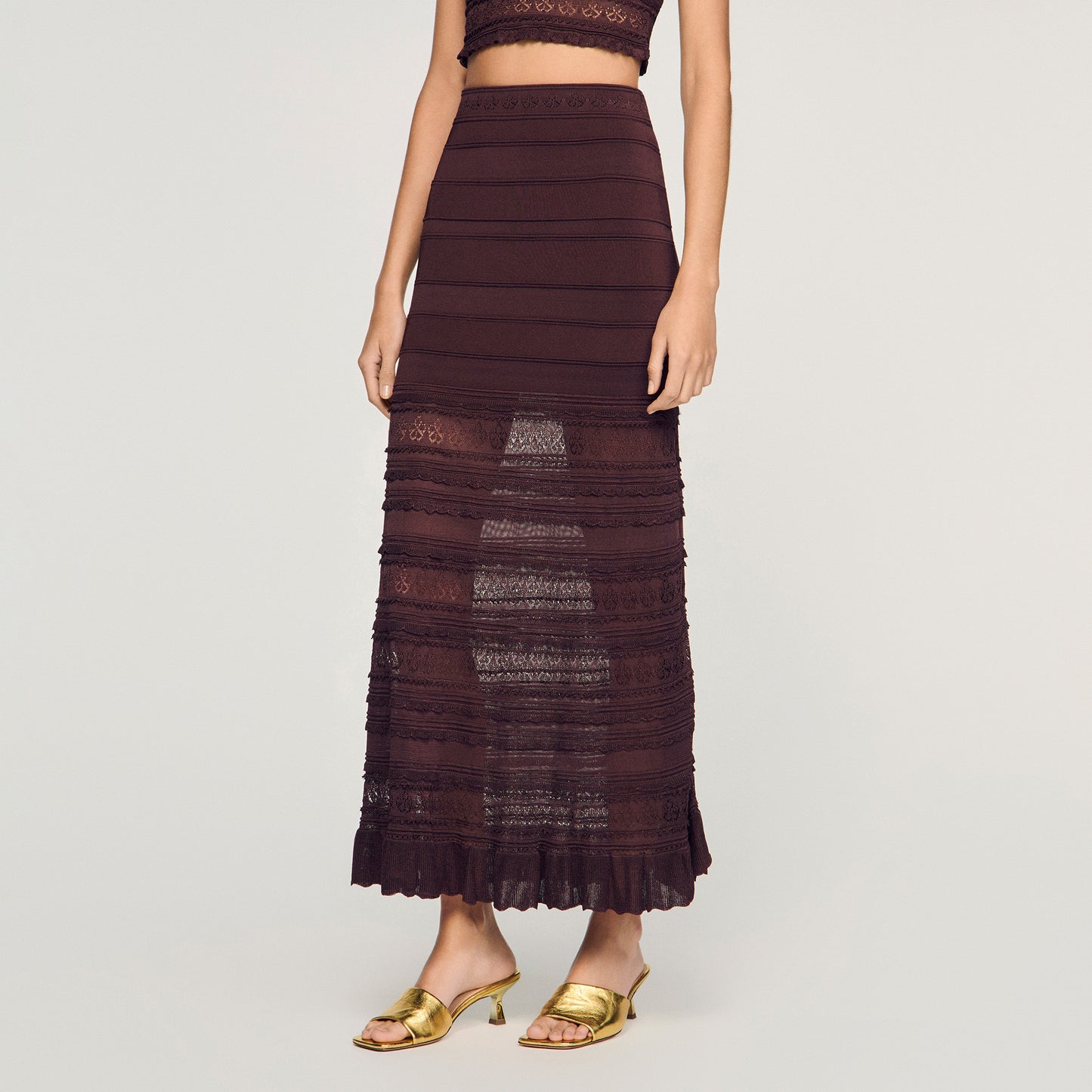 Andriane Pointelle Knit Maxi Skirt Brown
