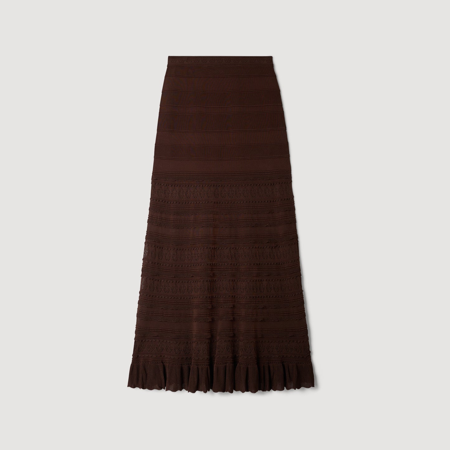 Andriane Pointelle Knit Maxi Skirt Brown