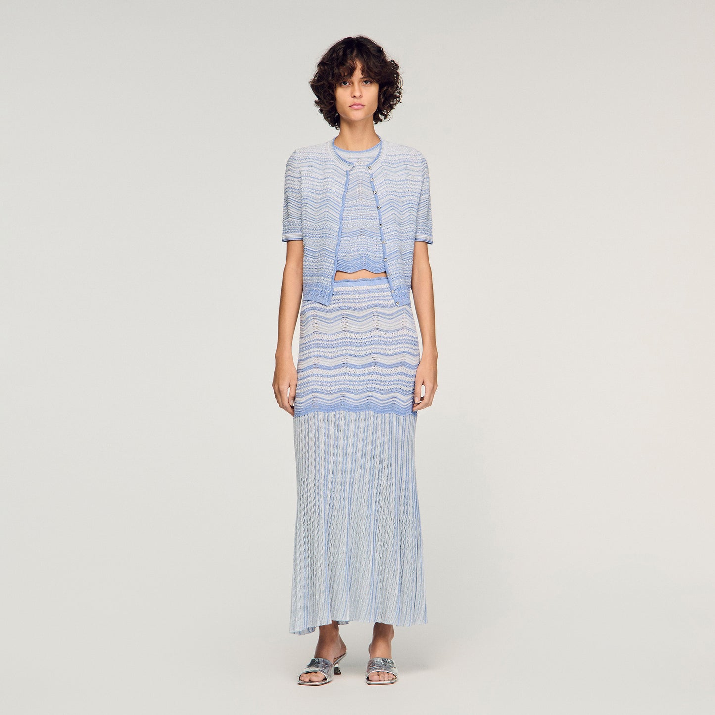 Davinna Long Decorative Knit Skirt Sky Blue