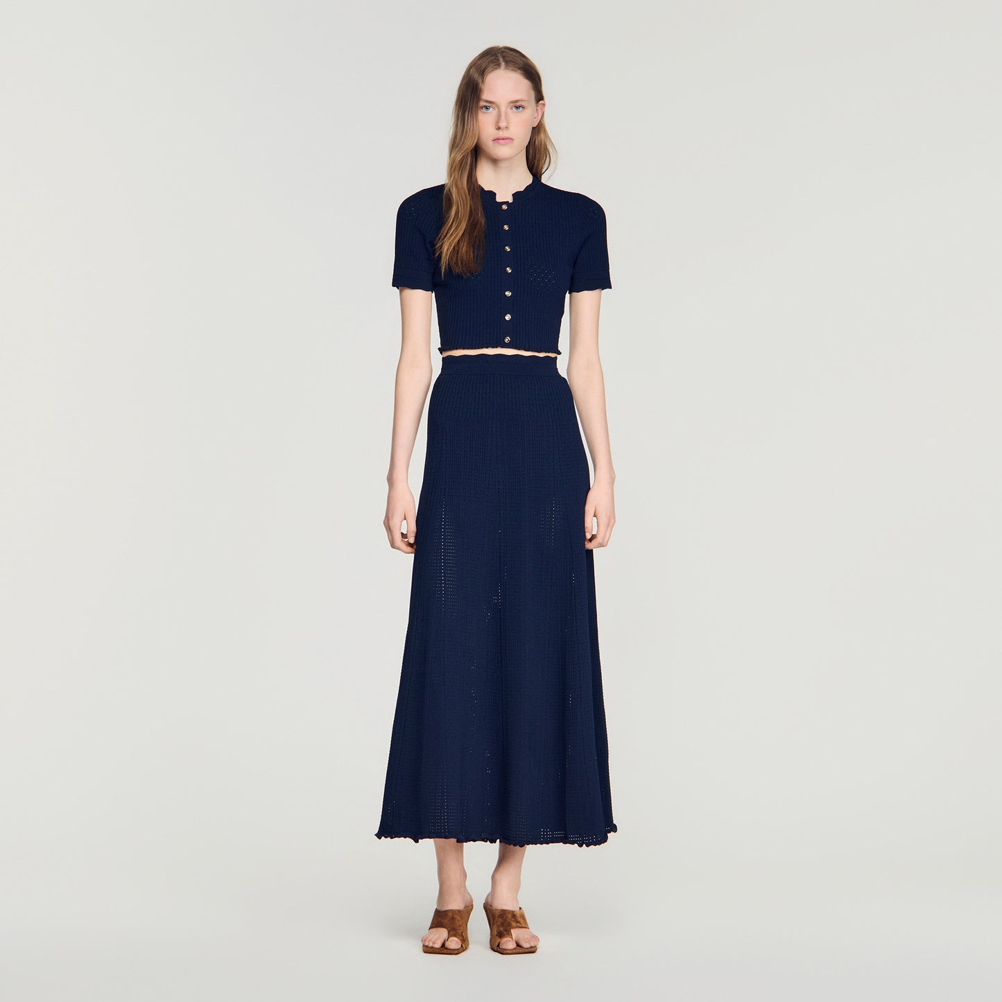 Hedda Pointelle knit maxi skirt Navy Blue