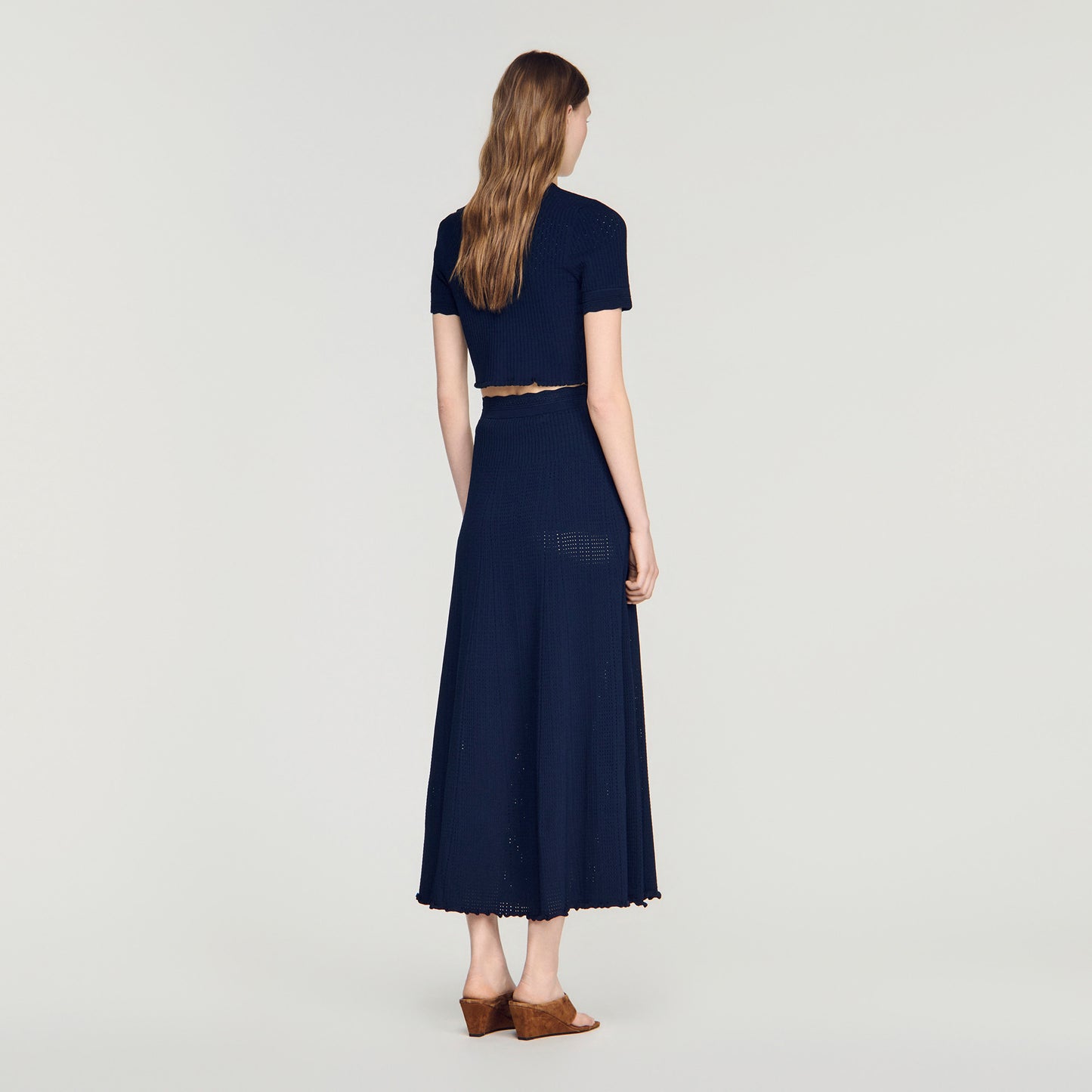 Hedda Pointelle knit maxi skirt Navy Blue