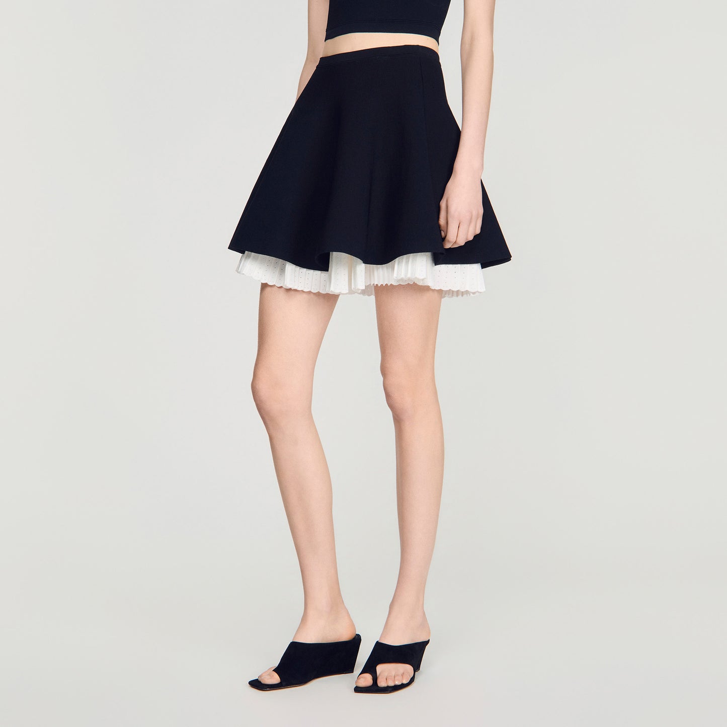 Maravilla Two-tone knit skirt Black