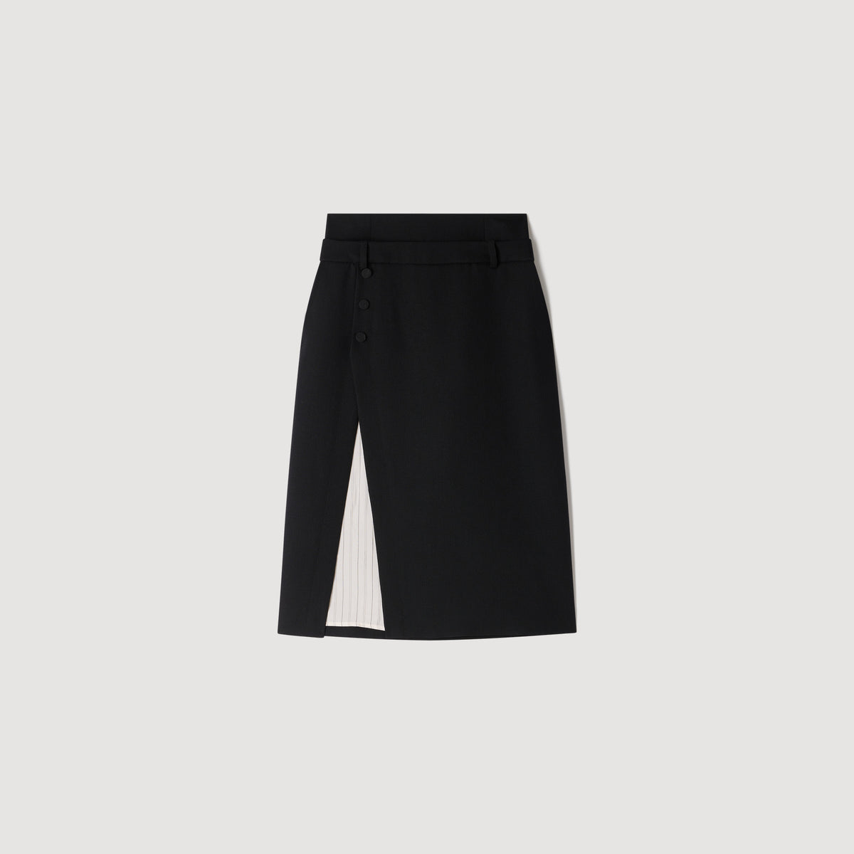 Rivermissa Mid-length slit wool skirt Black