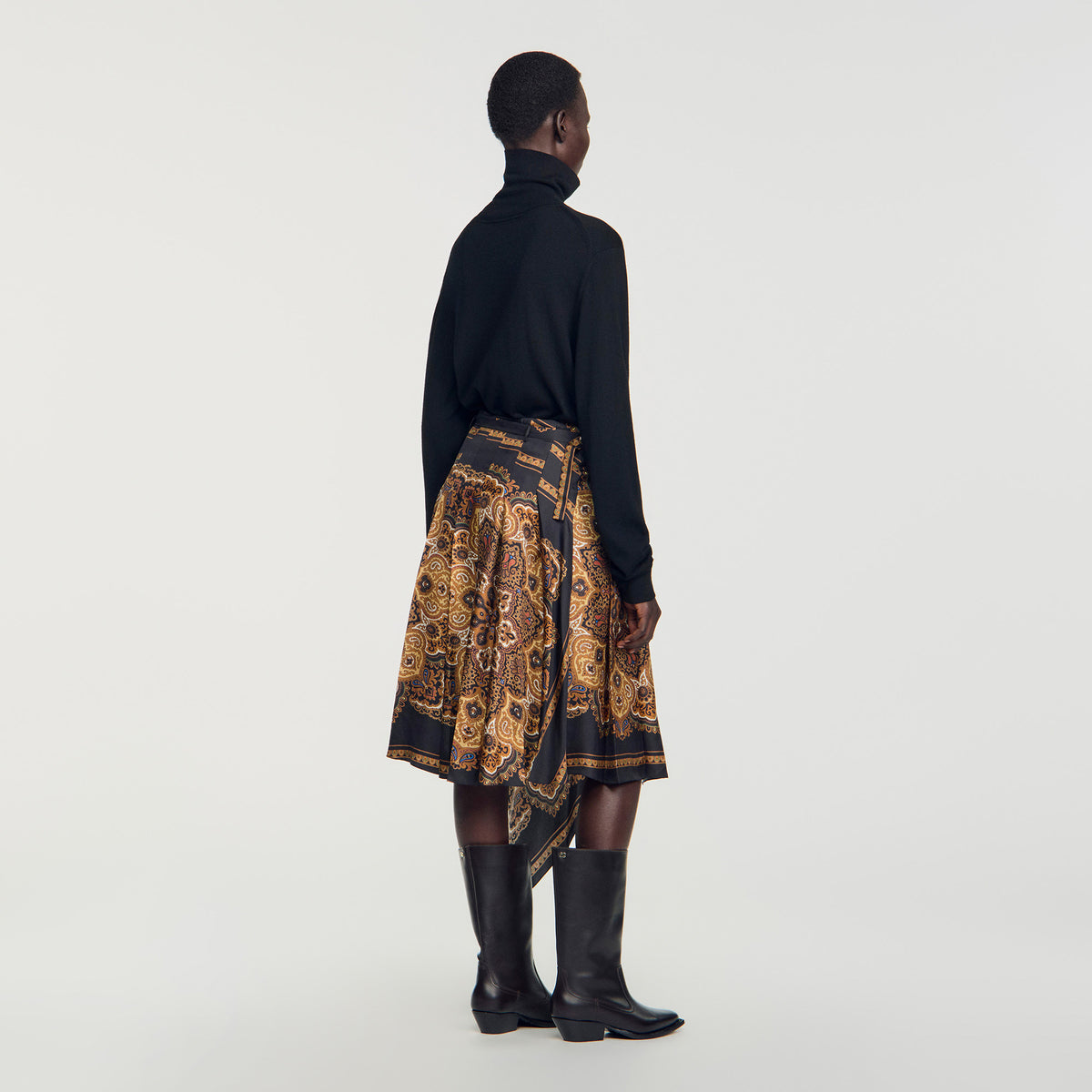 Portobello Asymmetrical scarf print skirt Black / Ocher