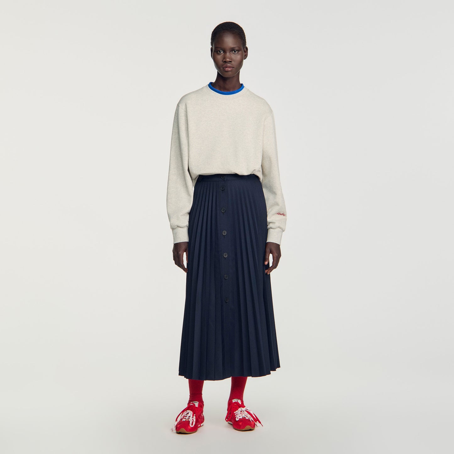 Reine Long pleated skirt Navy Blue
