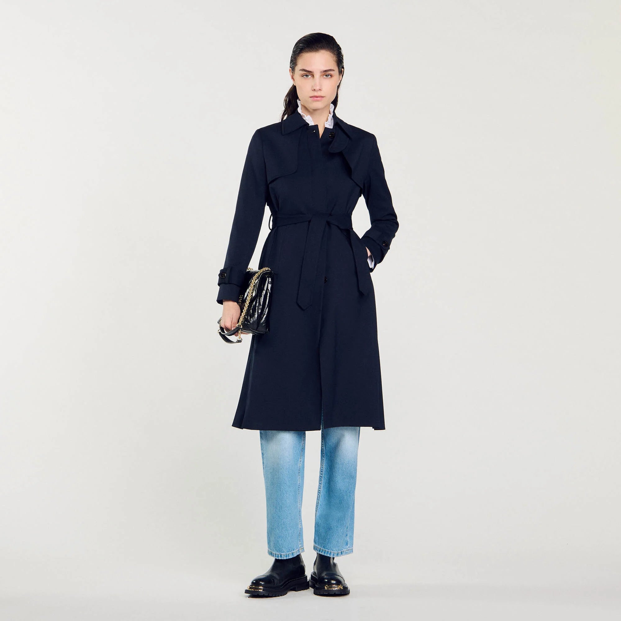 Buy Trench Coat With Pleated Inset for Women Online Sandro UAE