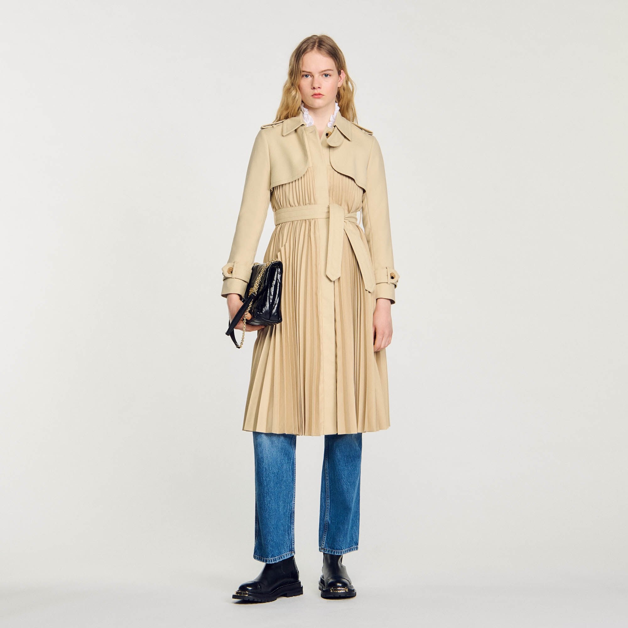 Buy Pleated Trench Coat With Belt for Women Online Sandro UAE
