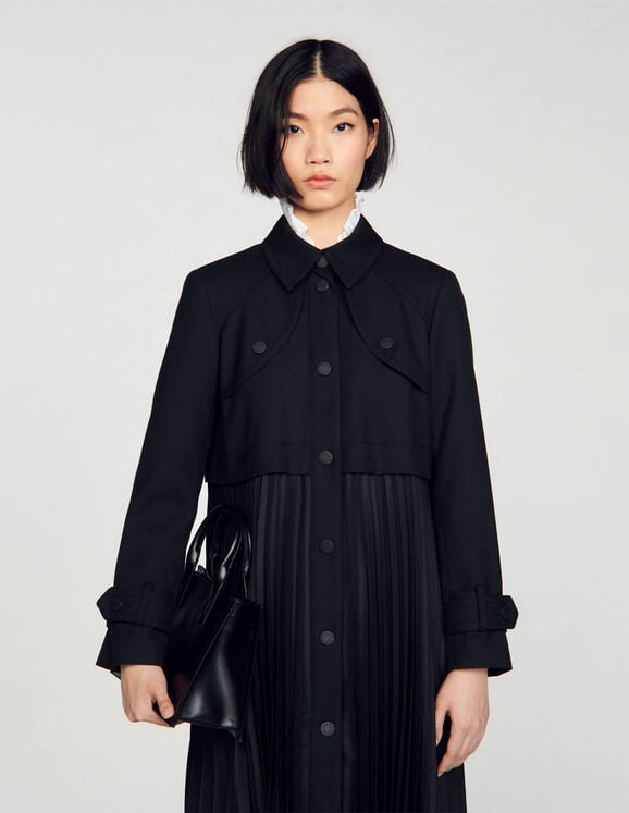 Pleated Trench Coat Black