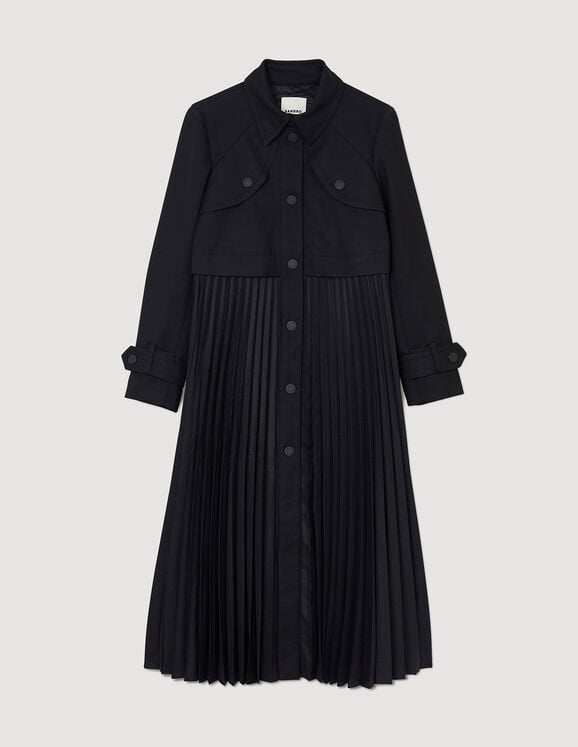 Pleated Trench Coat Black
