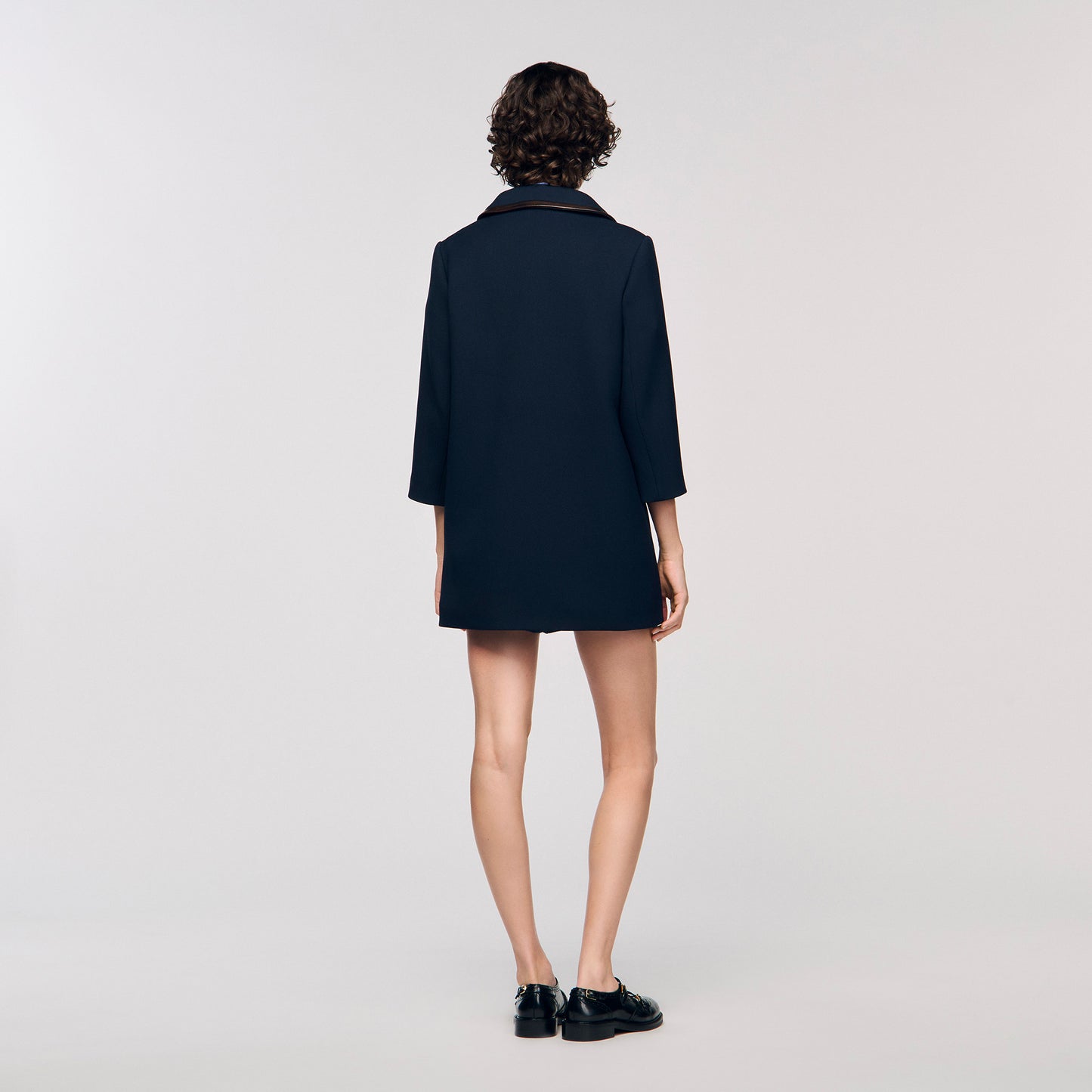 Mazaria Coat With Leather Stripes Navy Blue
