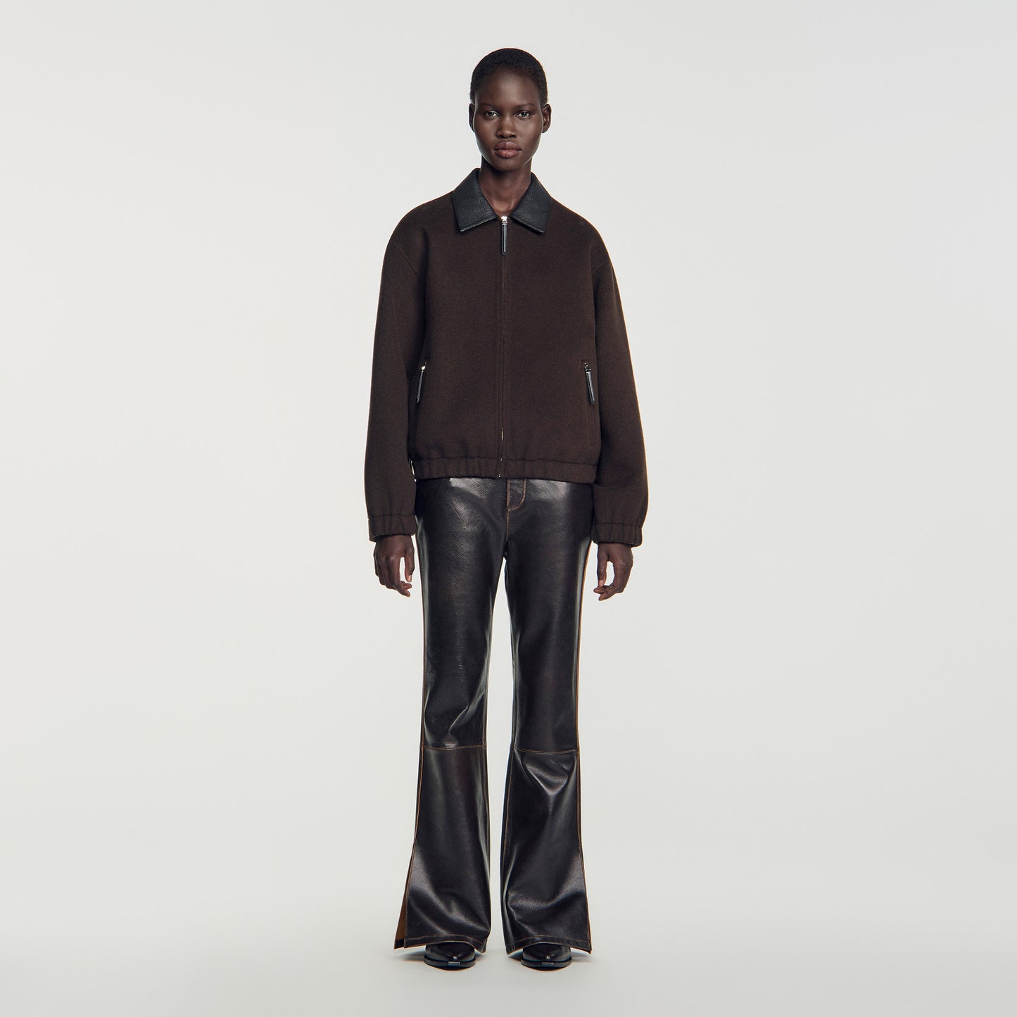 Nilo Double-faced leather collar jacket Black Brown