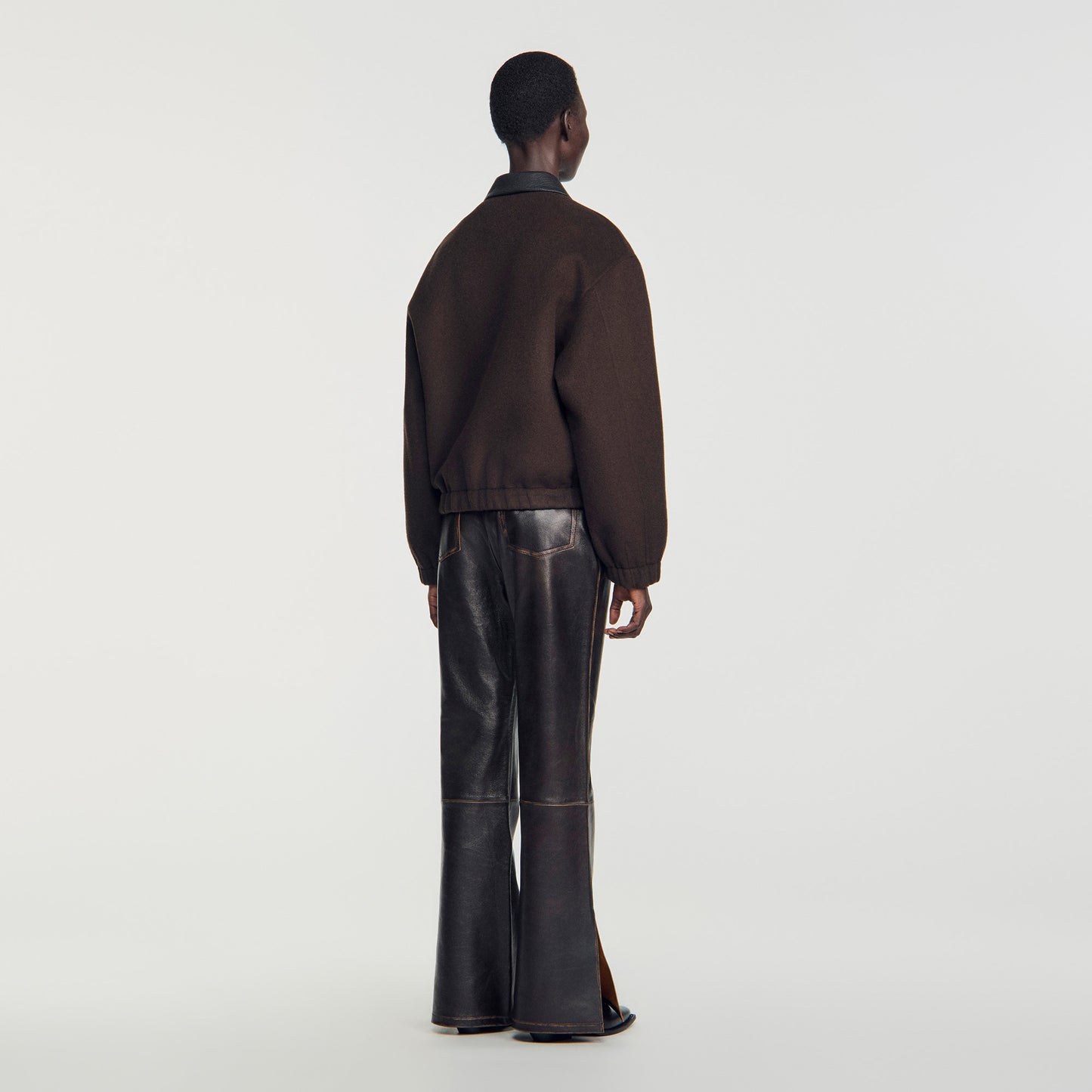 Nilo Double-faced leather collar jacket Black Brown