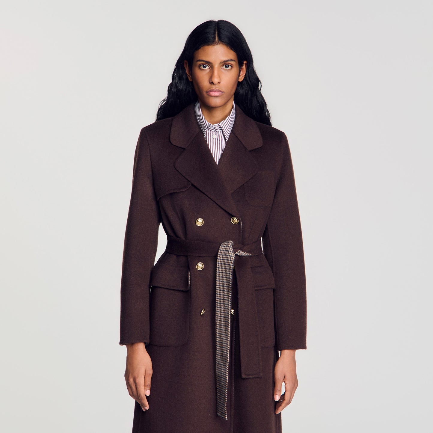 Dorel Double-faced check coat Brown