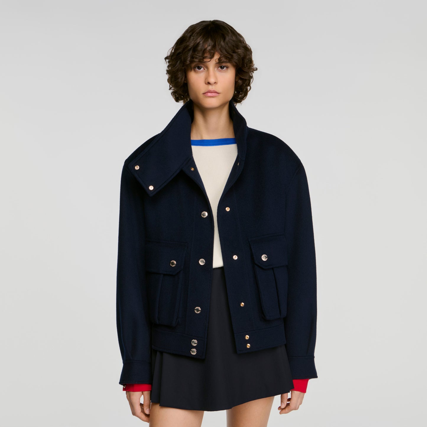 Blair Double-faced standing collar coat Navy Blue