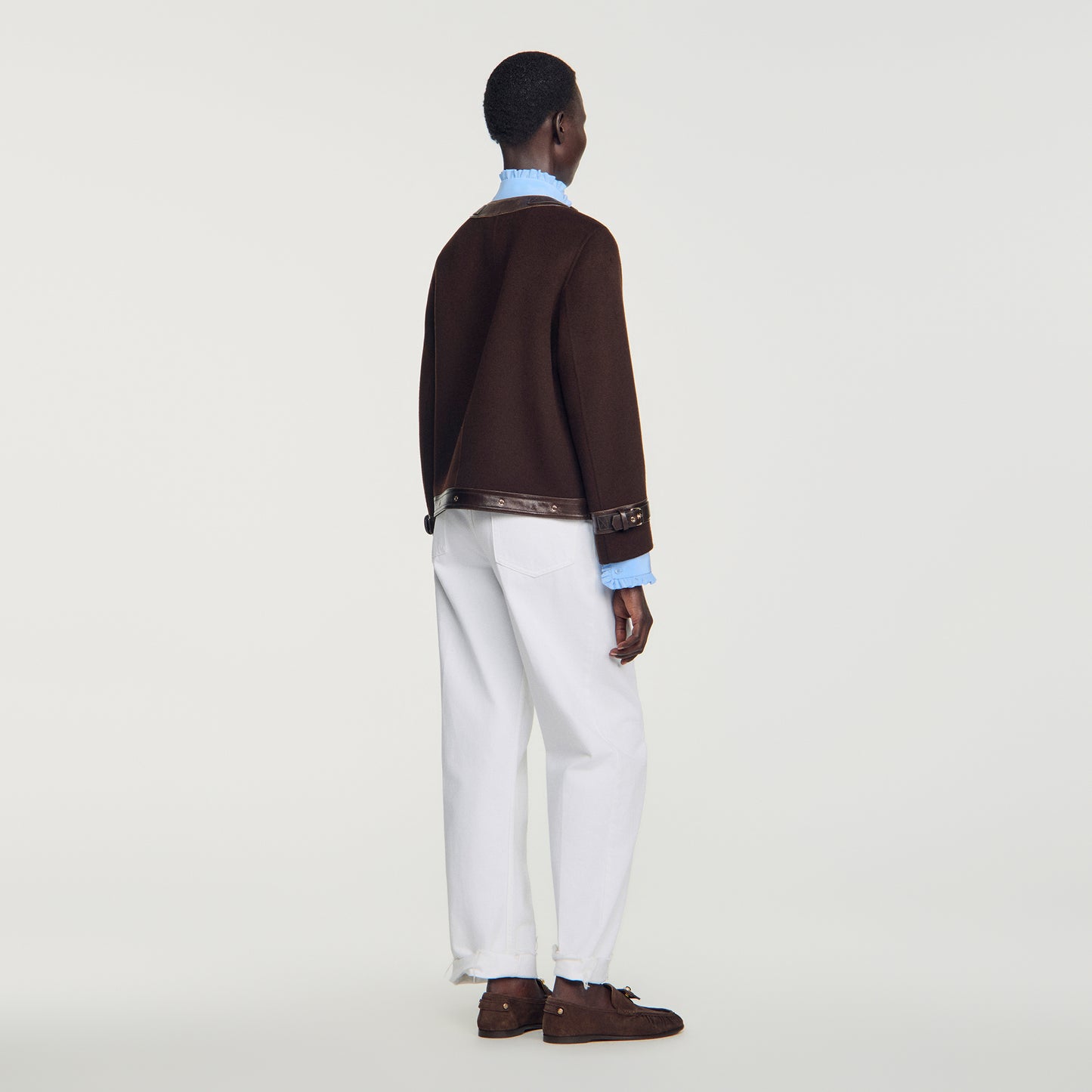 Greenwich Short coat with leather details Brown