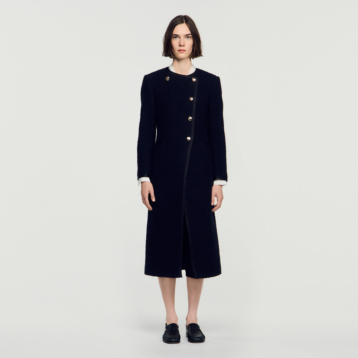 Saywer Tweed Coat With Jewel Buttons Black