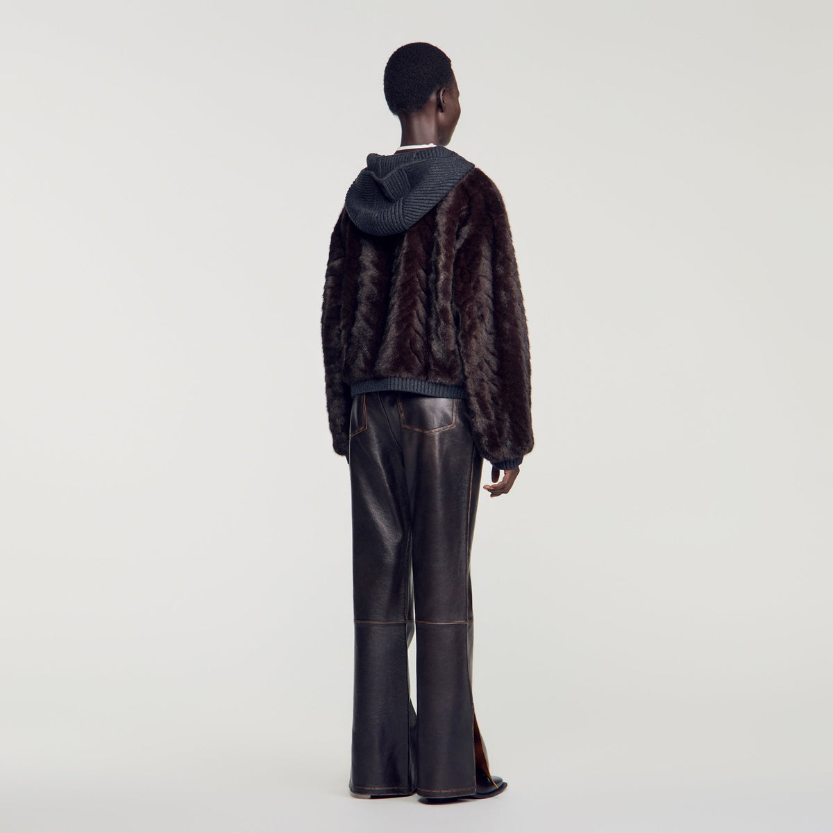 Theodore Faux Fur And Knit Jacket Brown
