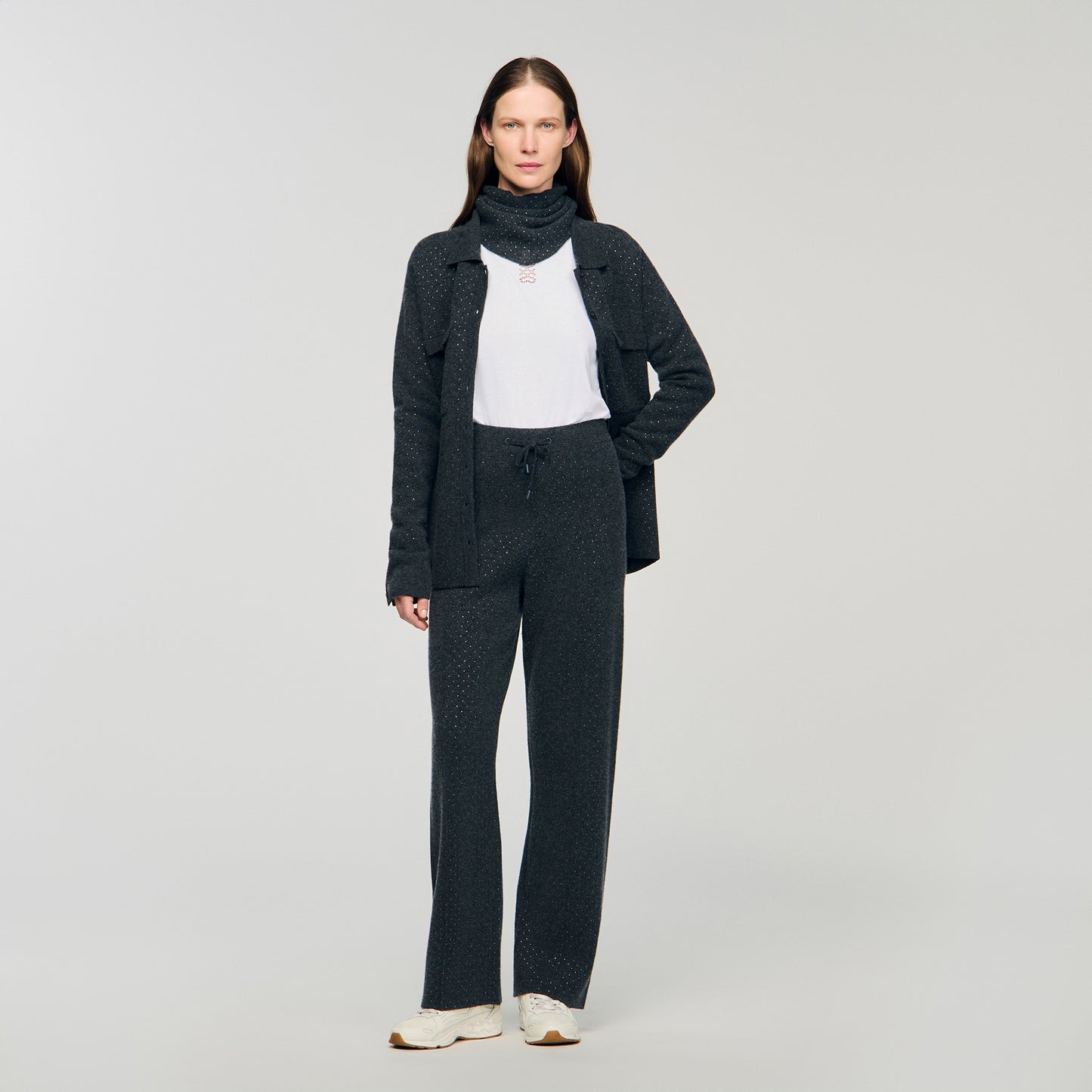 Vadim Knit Rhinestone-Covered Trousers Charcoal Grey