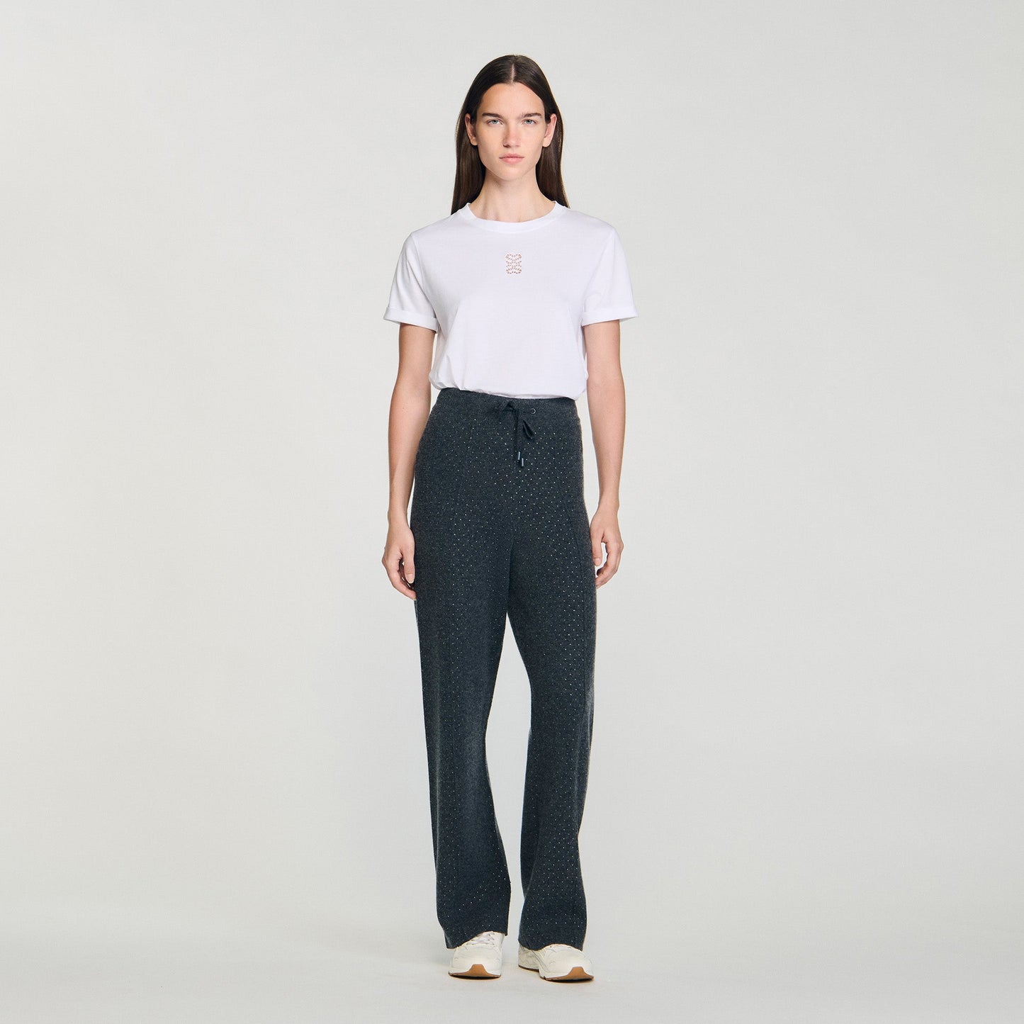 Vadim Knit Rhinestone-Covered Trousers Charcoal Grey