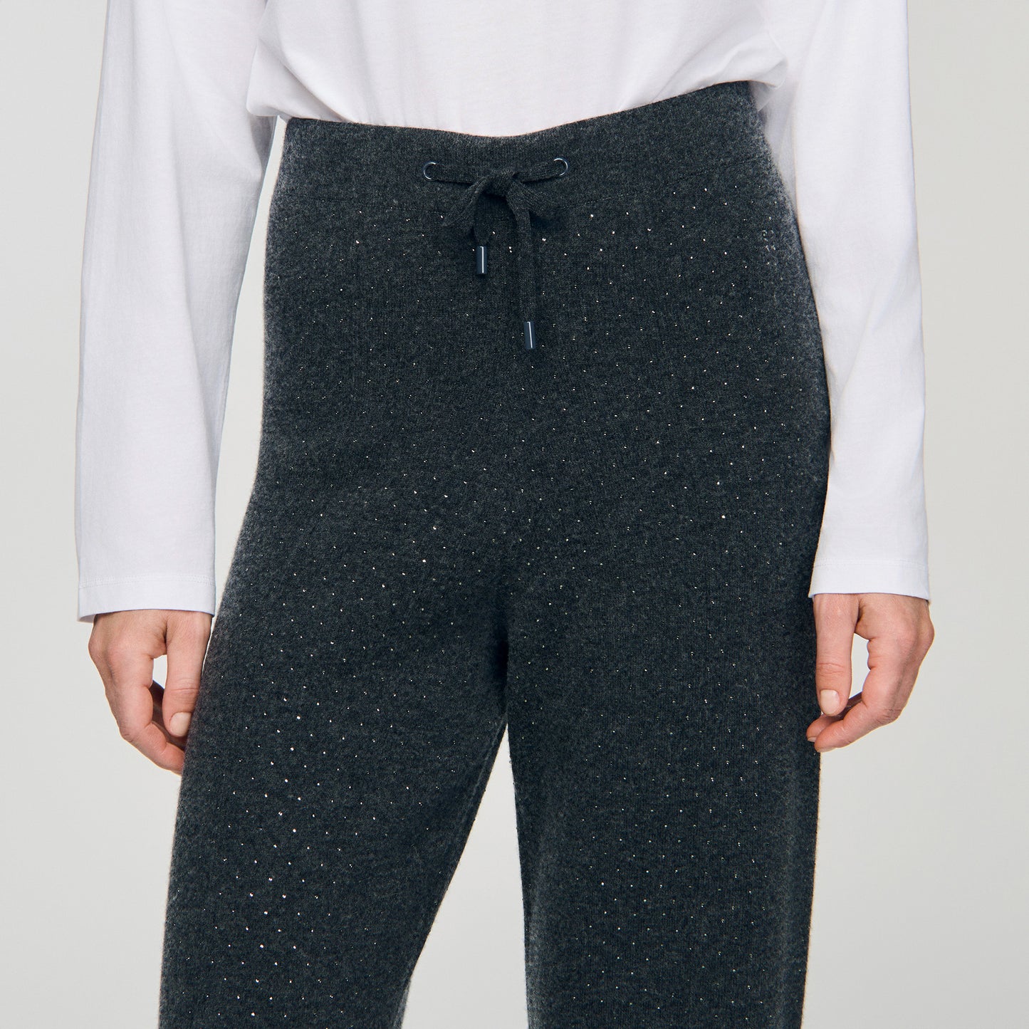 Vadim Knit Rhinestone-Covered Trousers Charcoal Grey