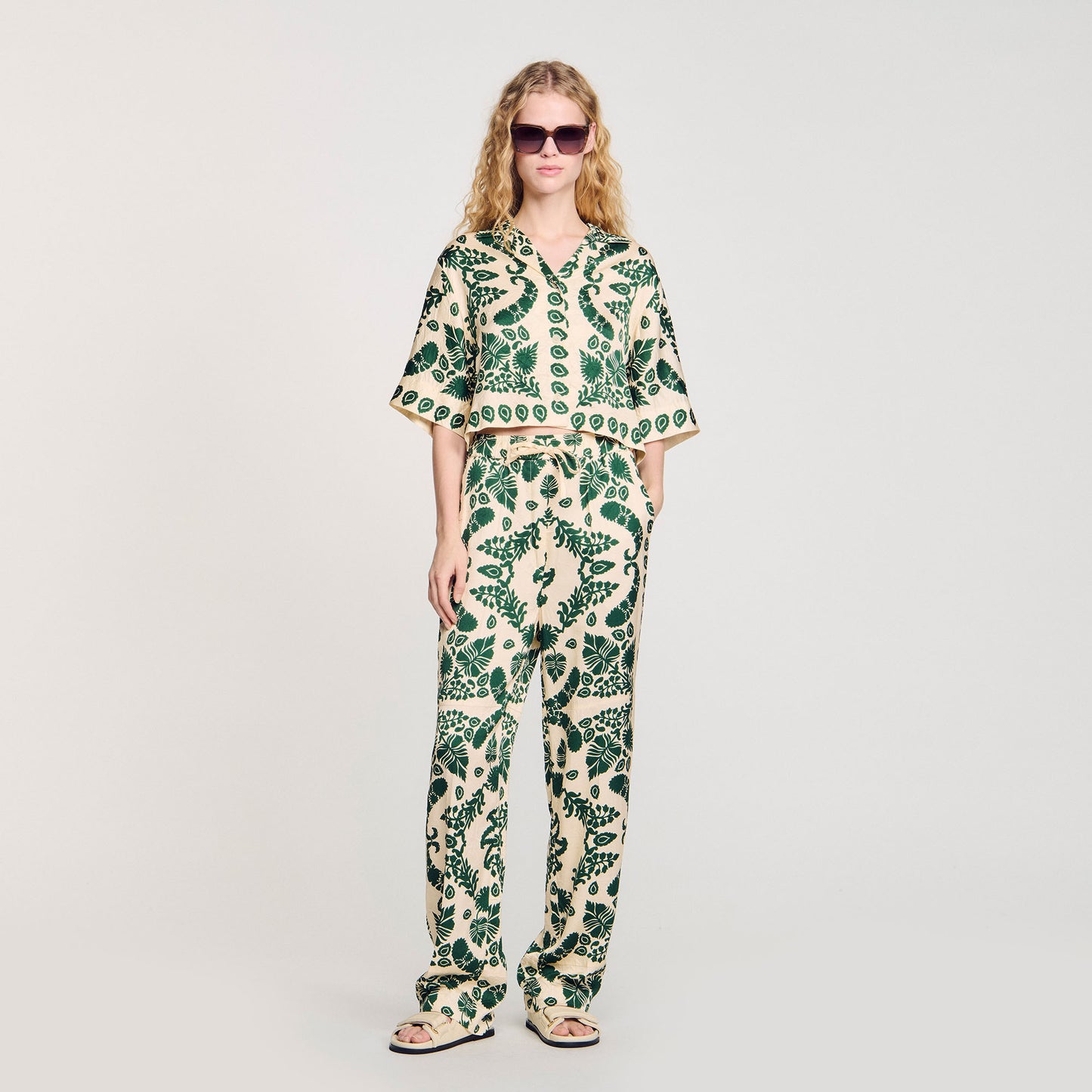 Floral Trousers Ecru / Green