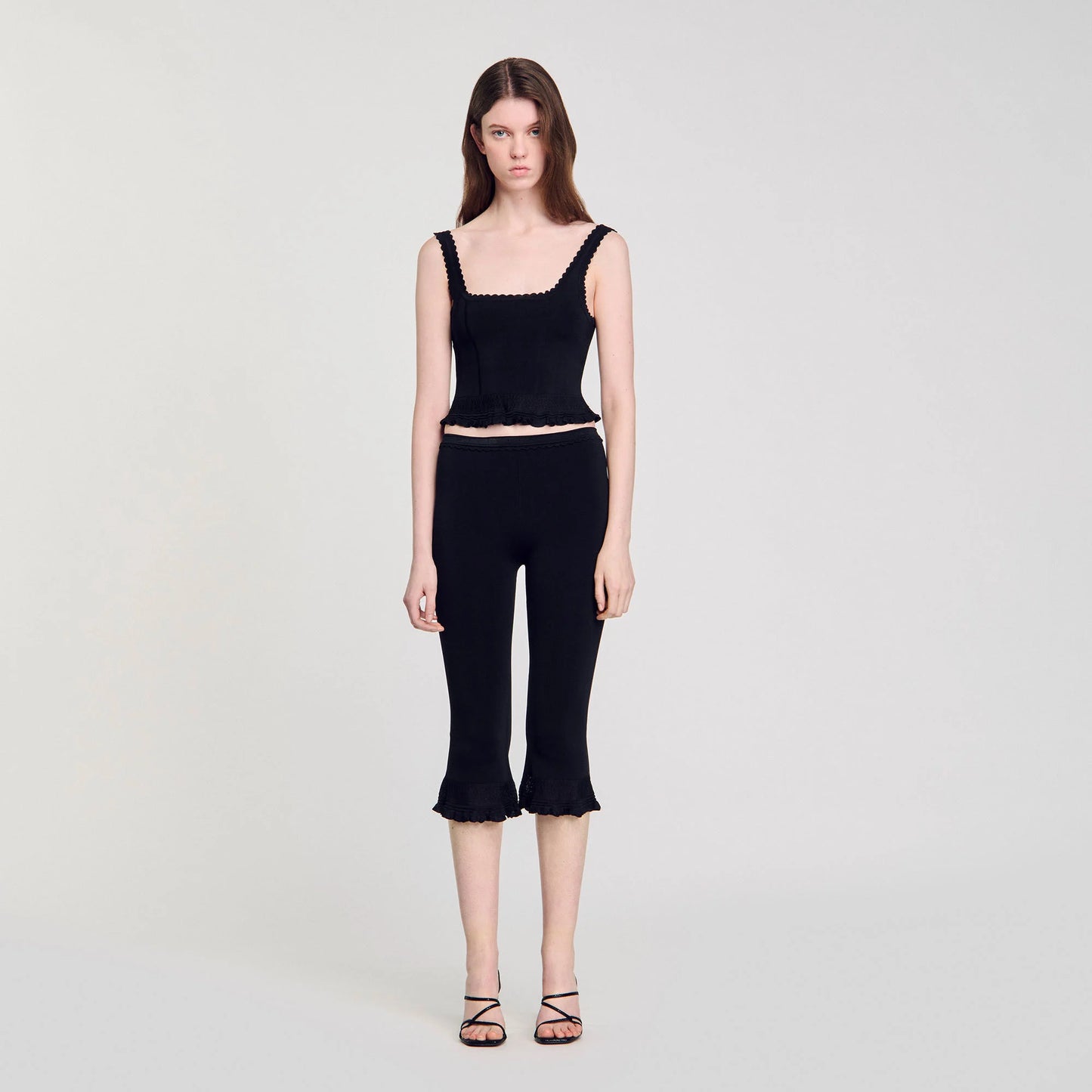 Titi Ruffled Capri Pants Black