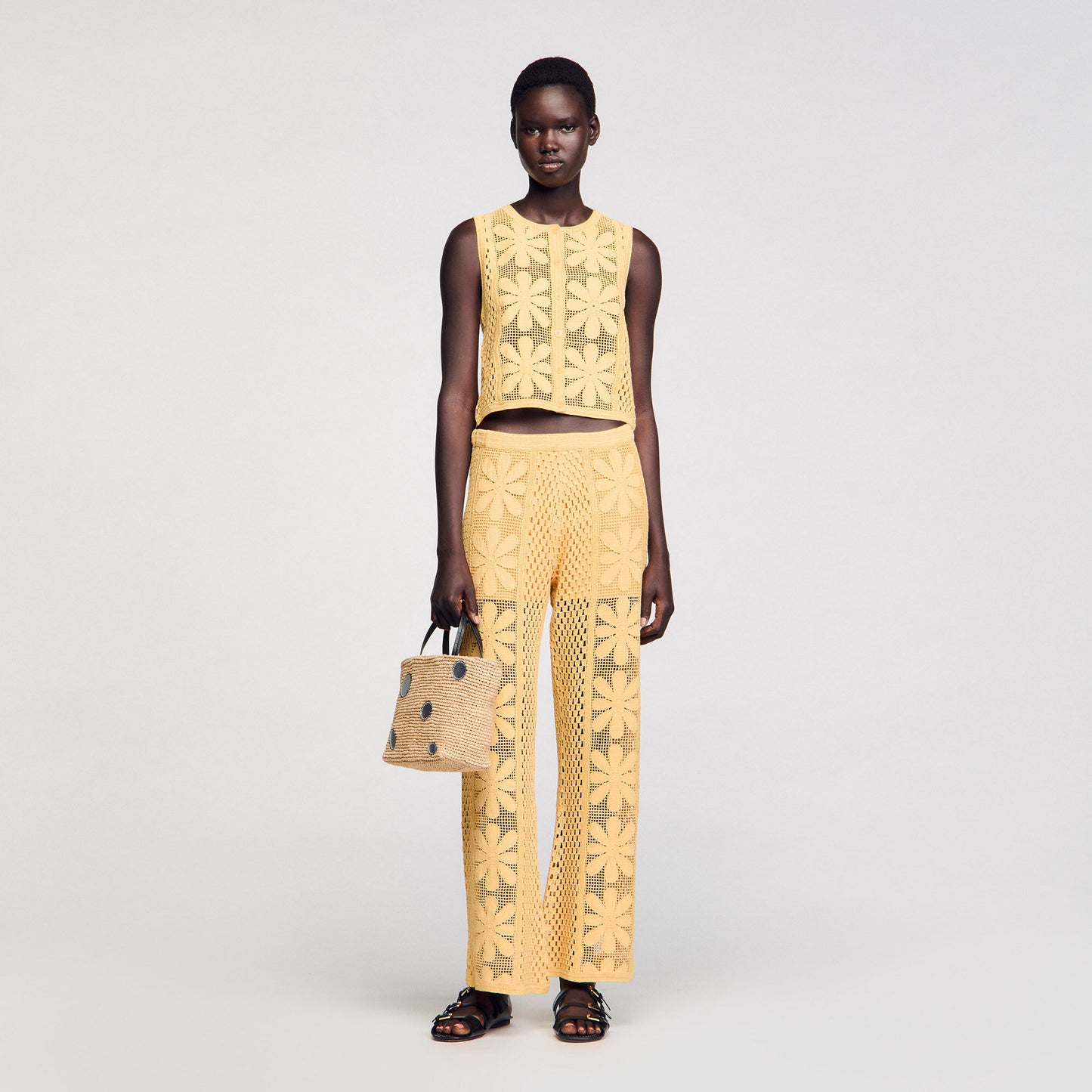 Loupie Crochet Straight-Leg Trousers Yellow