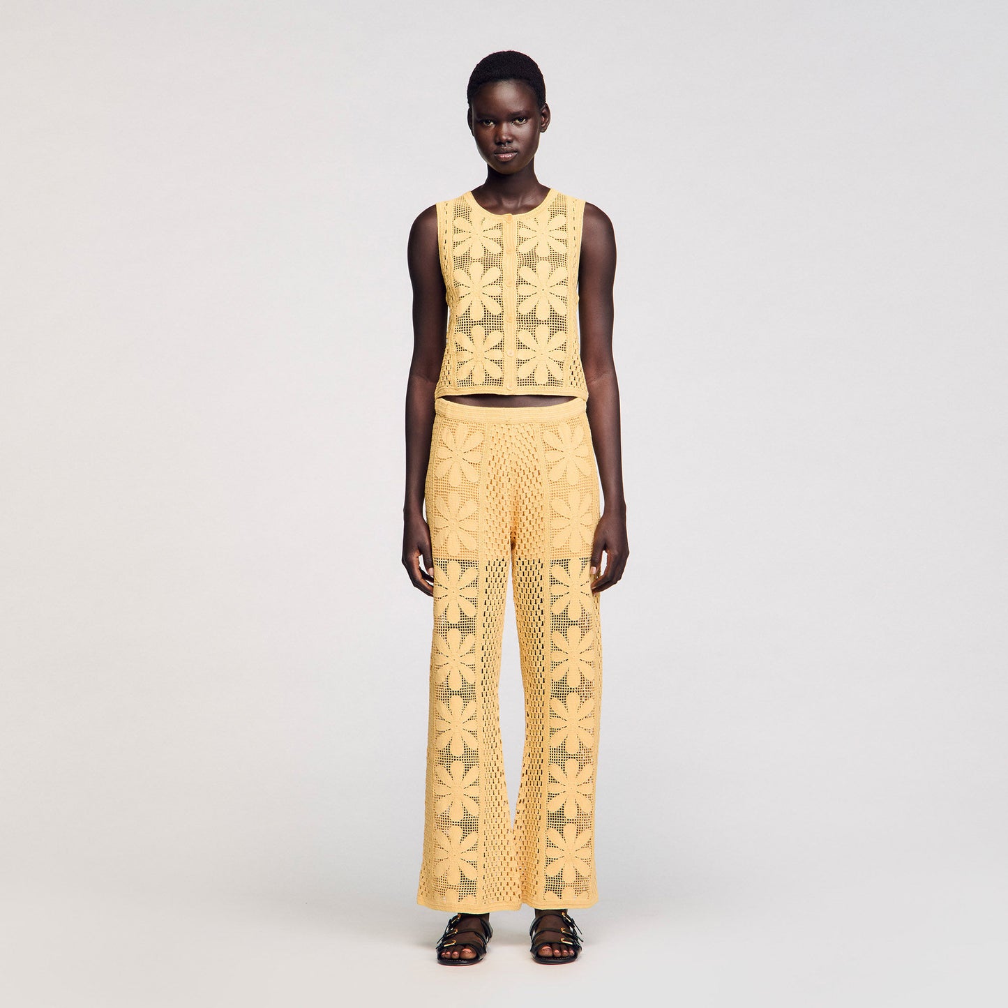 Loupie Crochet Straight-Leg Trousers Yellow