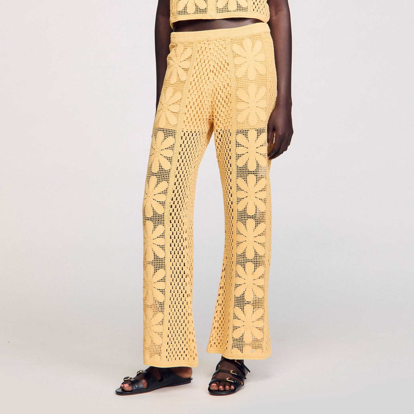 Loupie Crochet Straight-Leg Trousers Yellow