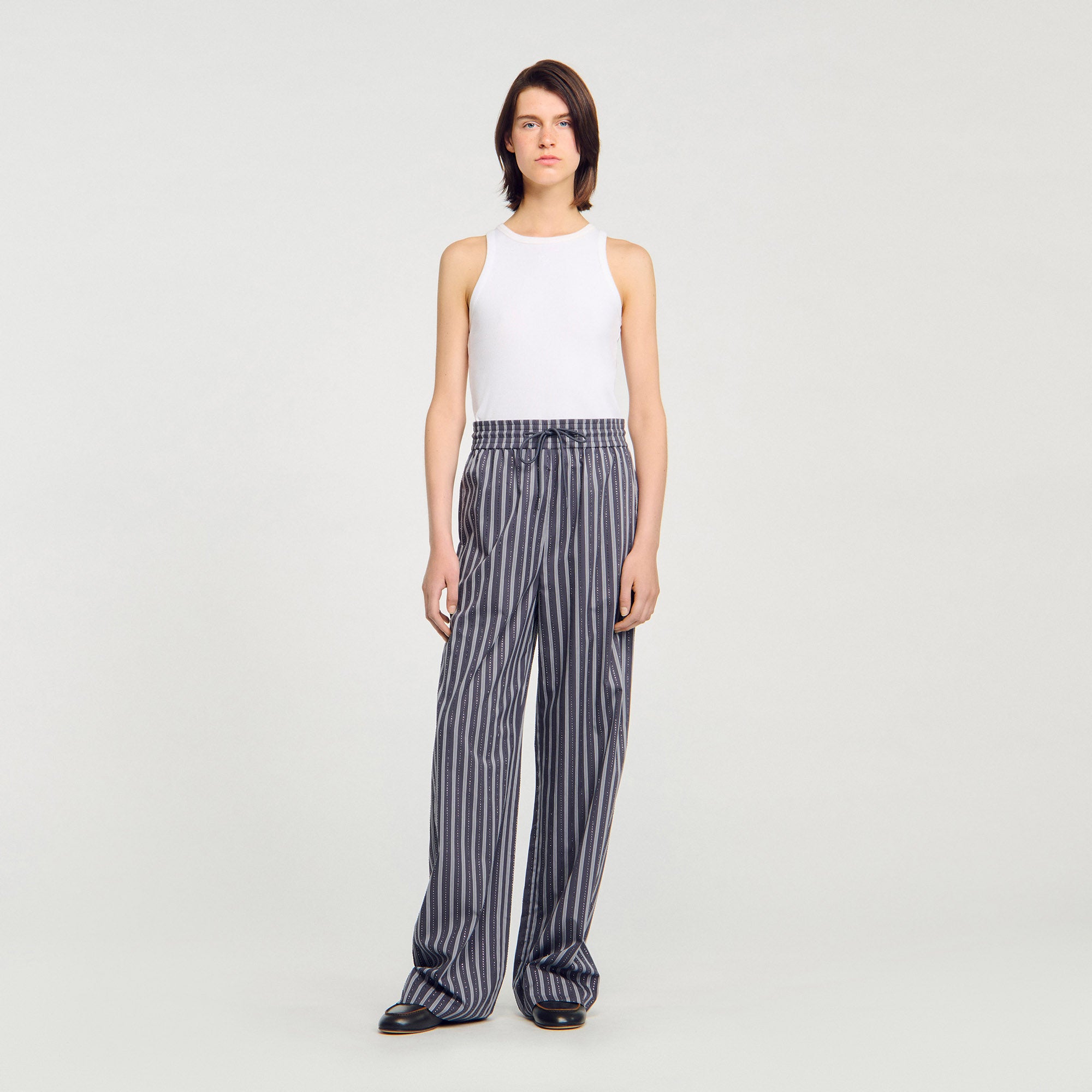 Wightfall Striped Rhinestone Trousers Grey