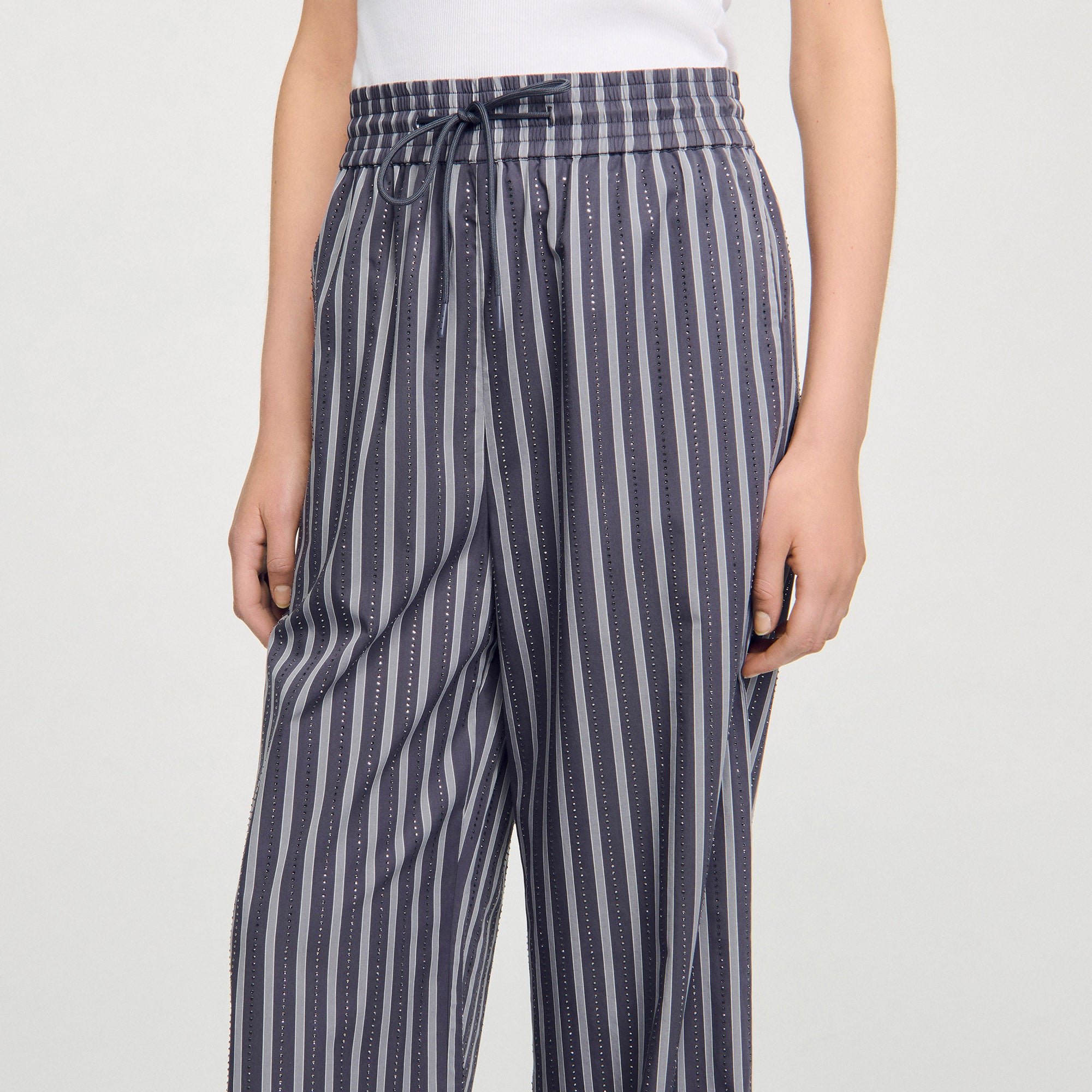 Wightfall Striped Rhinestone Trousers Grey