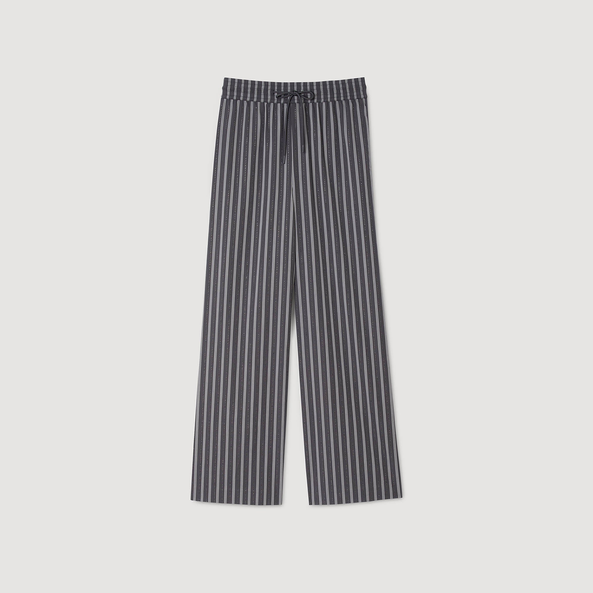 Wightfall Striped Rhinestone Trousers Grey