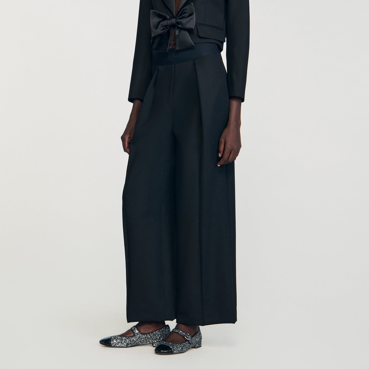 Leandre Wide-Leg Elastic Waist Trousers Black