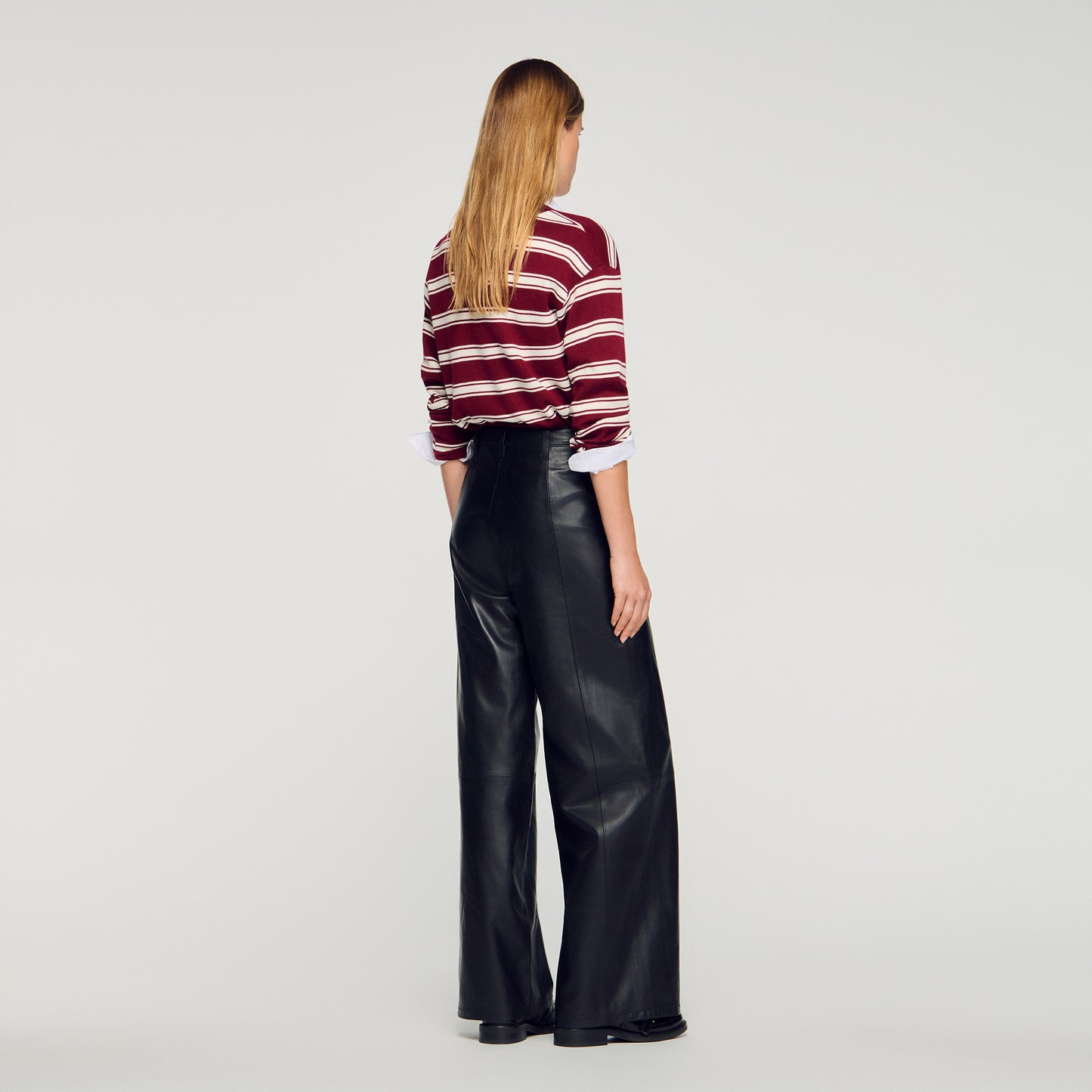 Everlys Wide-Leg Leather Trousers Black