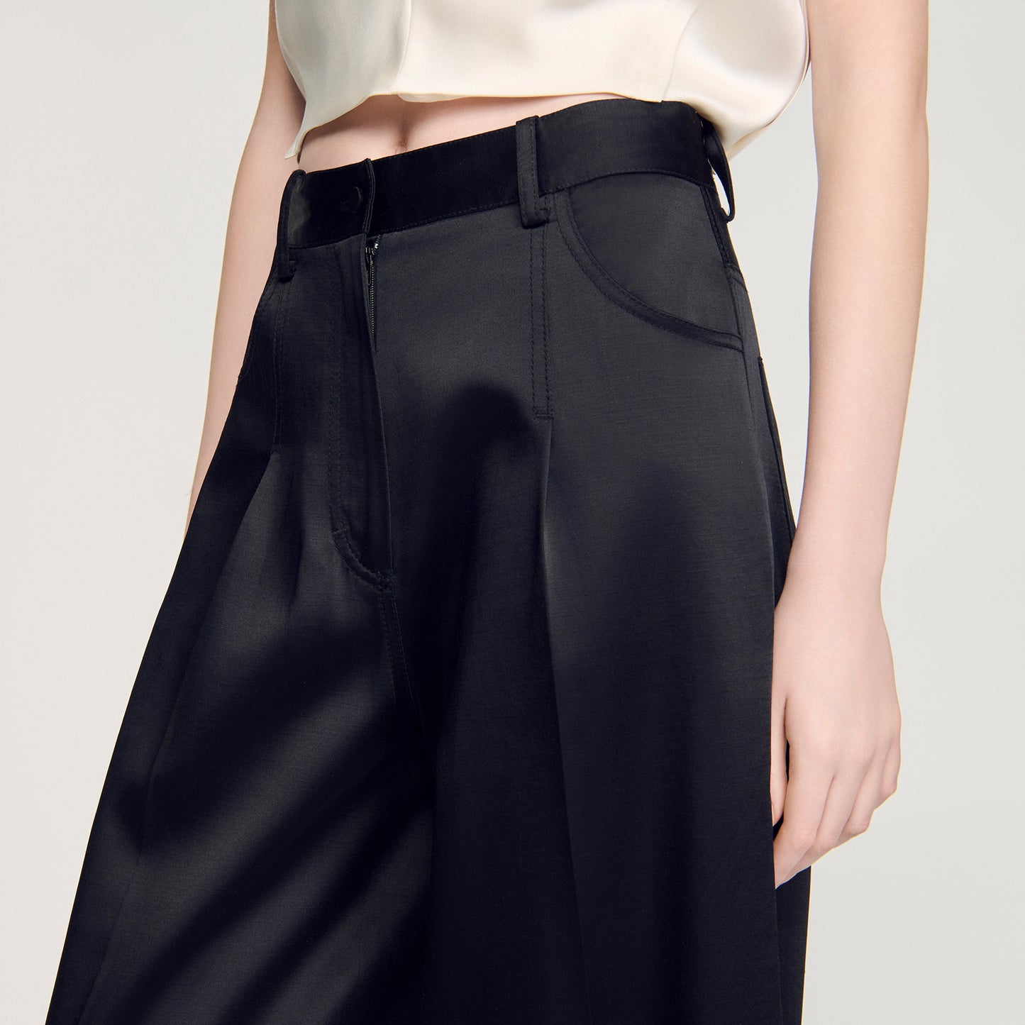 Zephir Satin-Effect Wide-Leg Trousers Black