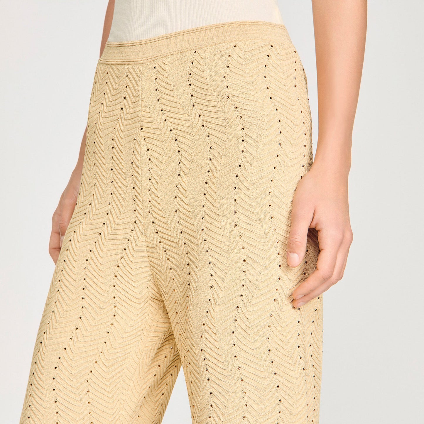Lolame Rhinestone Knit Trousers Gold