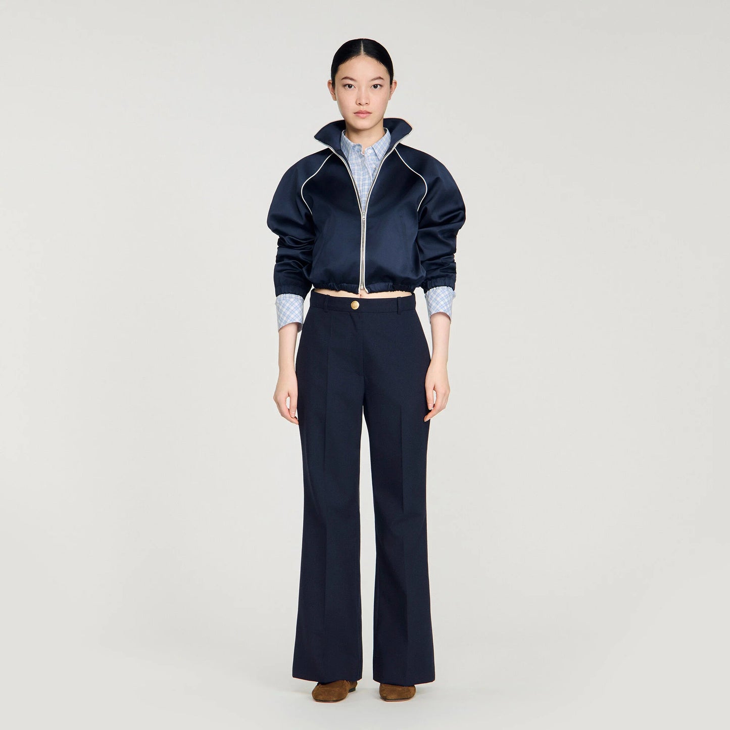Lionel Wide-Leg Wool Trousers Navy Blue