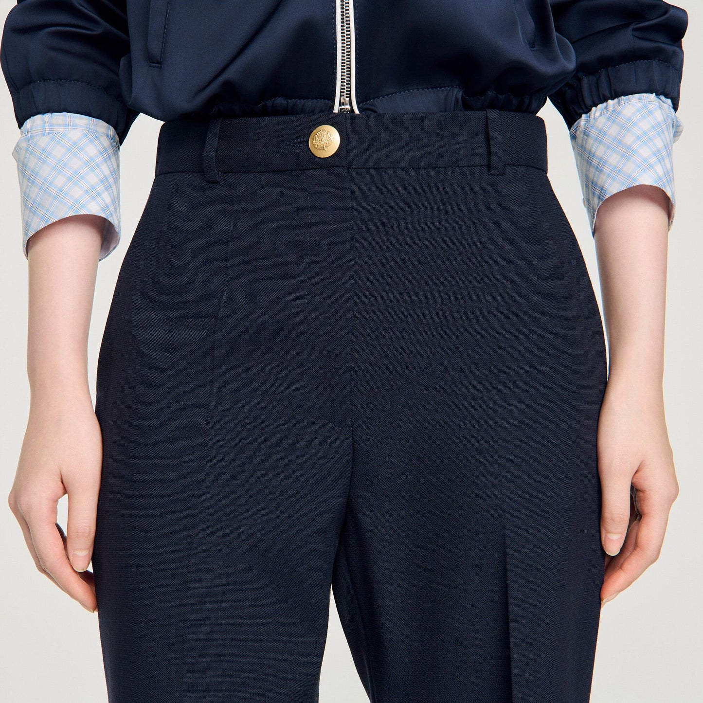 Lionel Wide-Leg Wool Trousers Navy Blue