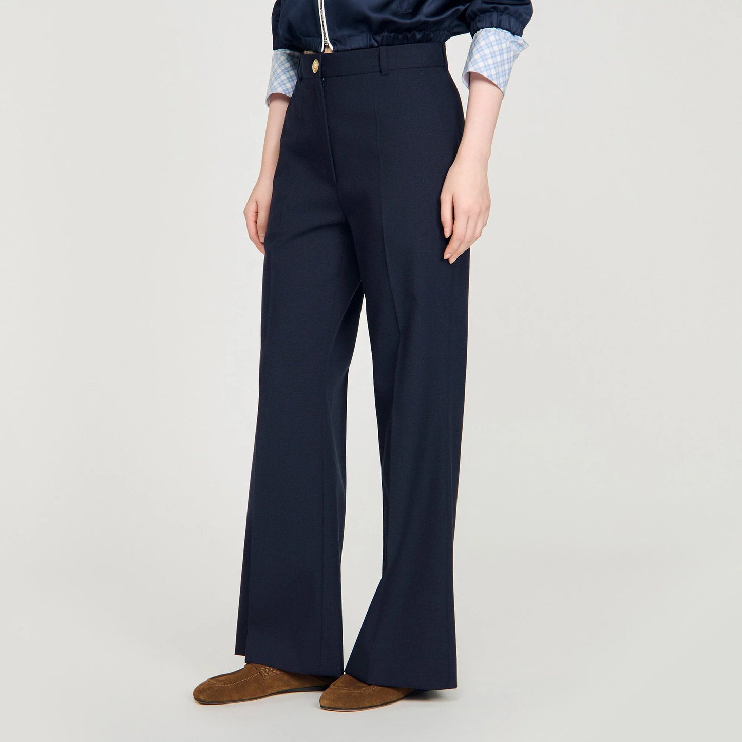 Lionel Wide-Leg Wool Trousers Navy Blue