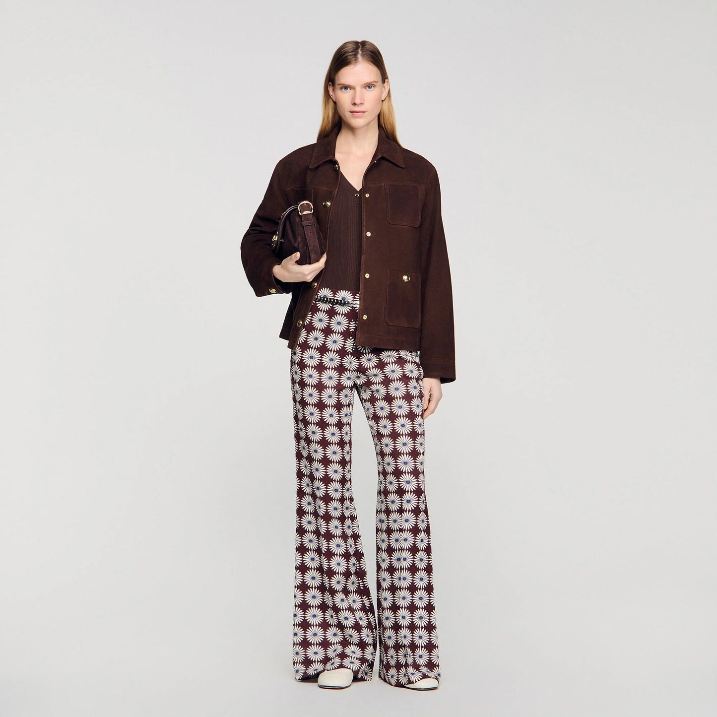 Doris Floral-Print Floaty Trousers Marron / Bleu