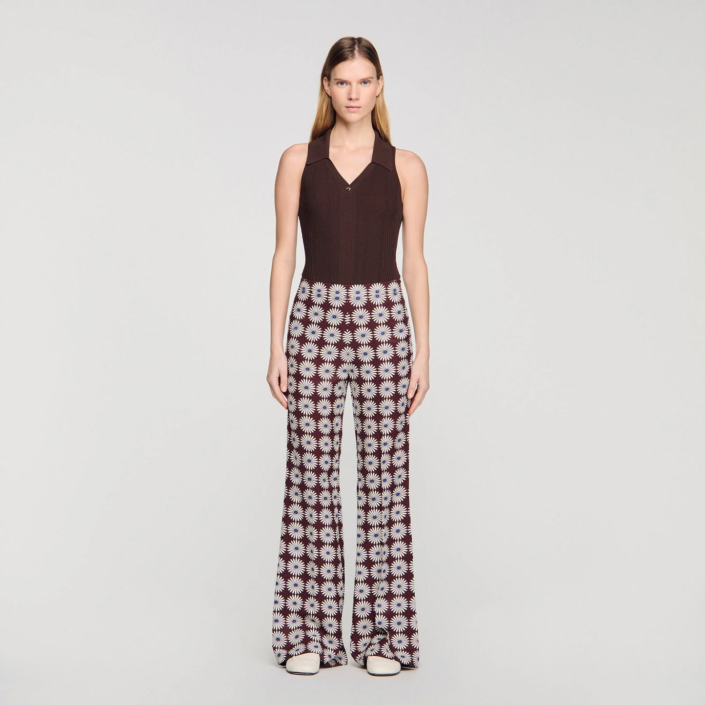 Doris Floral-Print Floaty Trousers Marron / Bleu