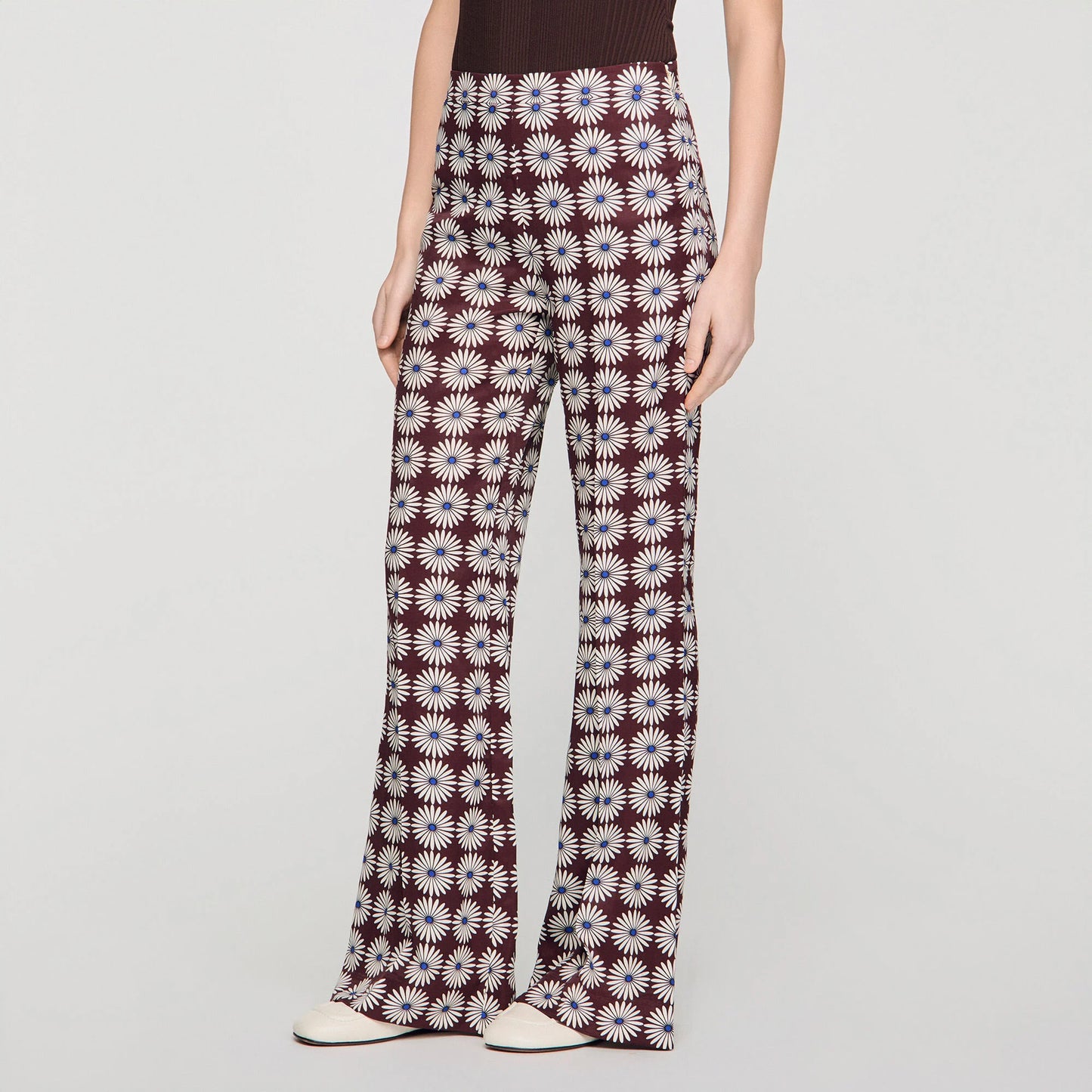Doris Floral-Print Floaty Trousers Marron / Bleu
