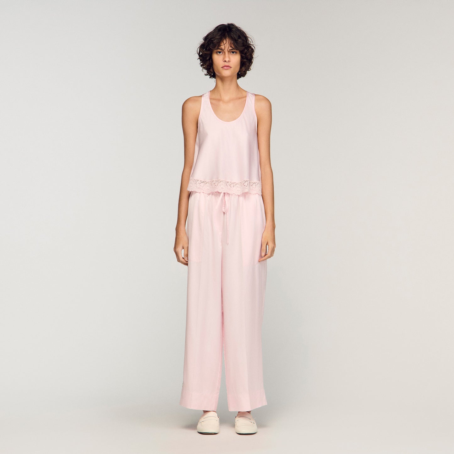 Satin Wide Leg Trousers Light Pink