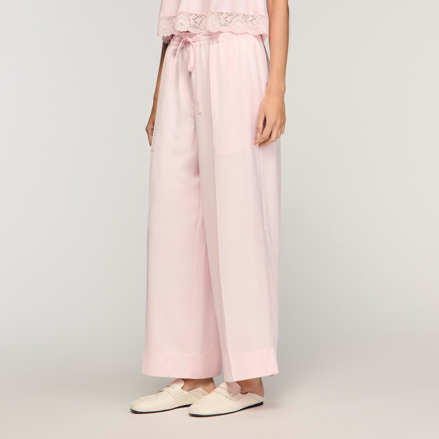 Satin Wide Leg Trousers Light Pink