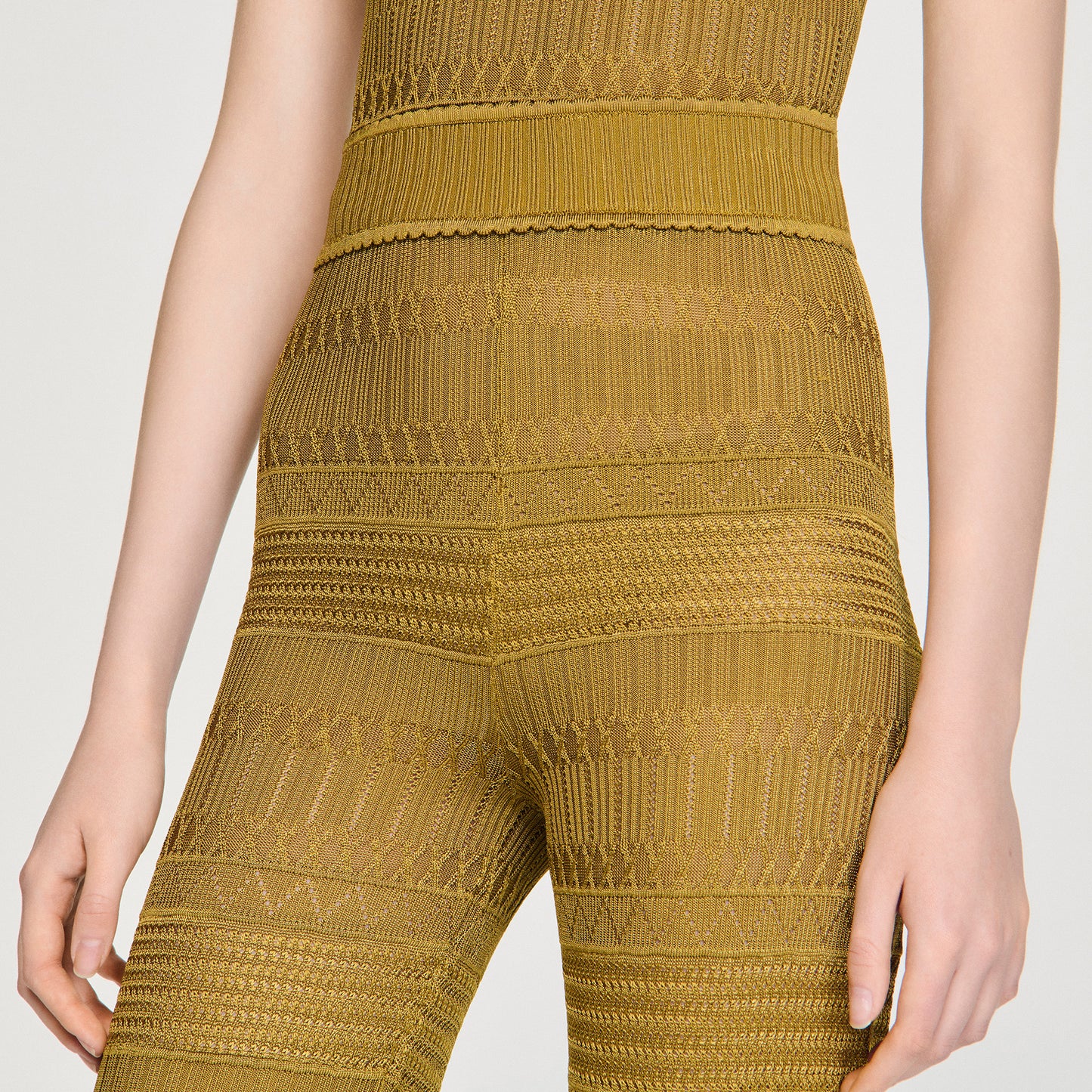 Milan Pointelle Knit Trousers Olive