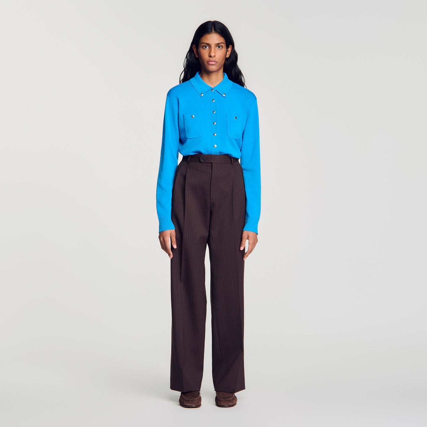 Paige Striped straight-leg trousers Marron / Bleu