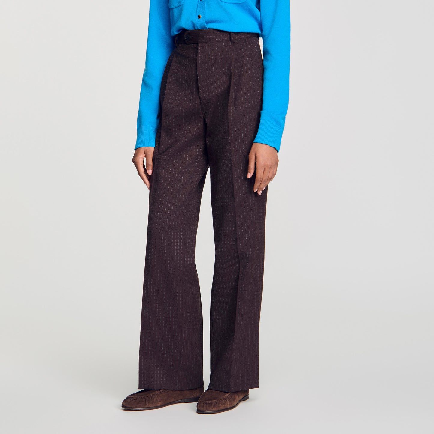Paige Striped straight-leg trousers Marron / Bleu